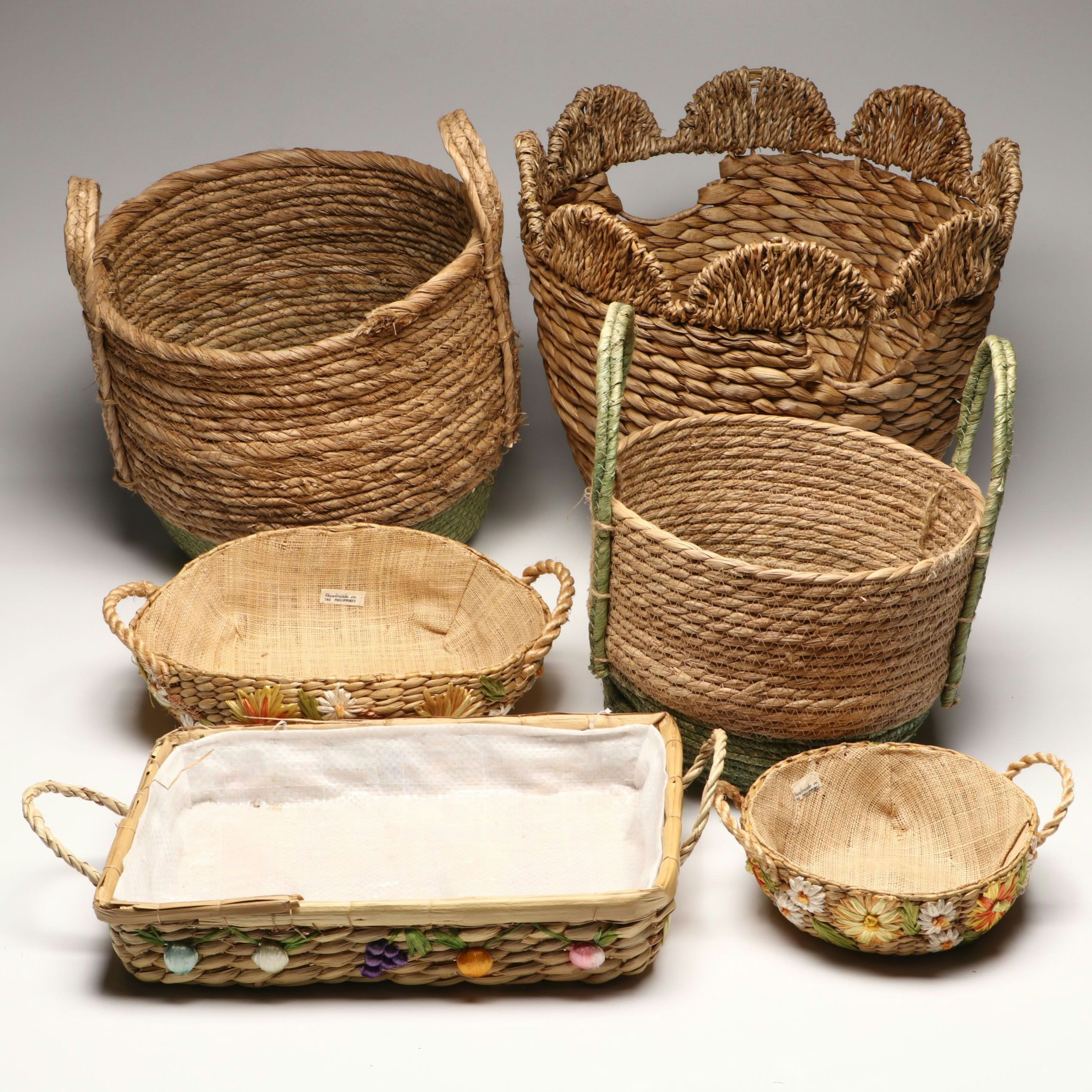 Filipino Handwoven Water Hyacinth Baskets with Other Woven Rattan Baskets