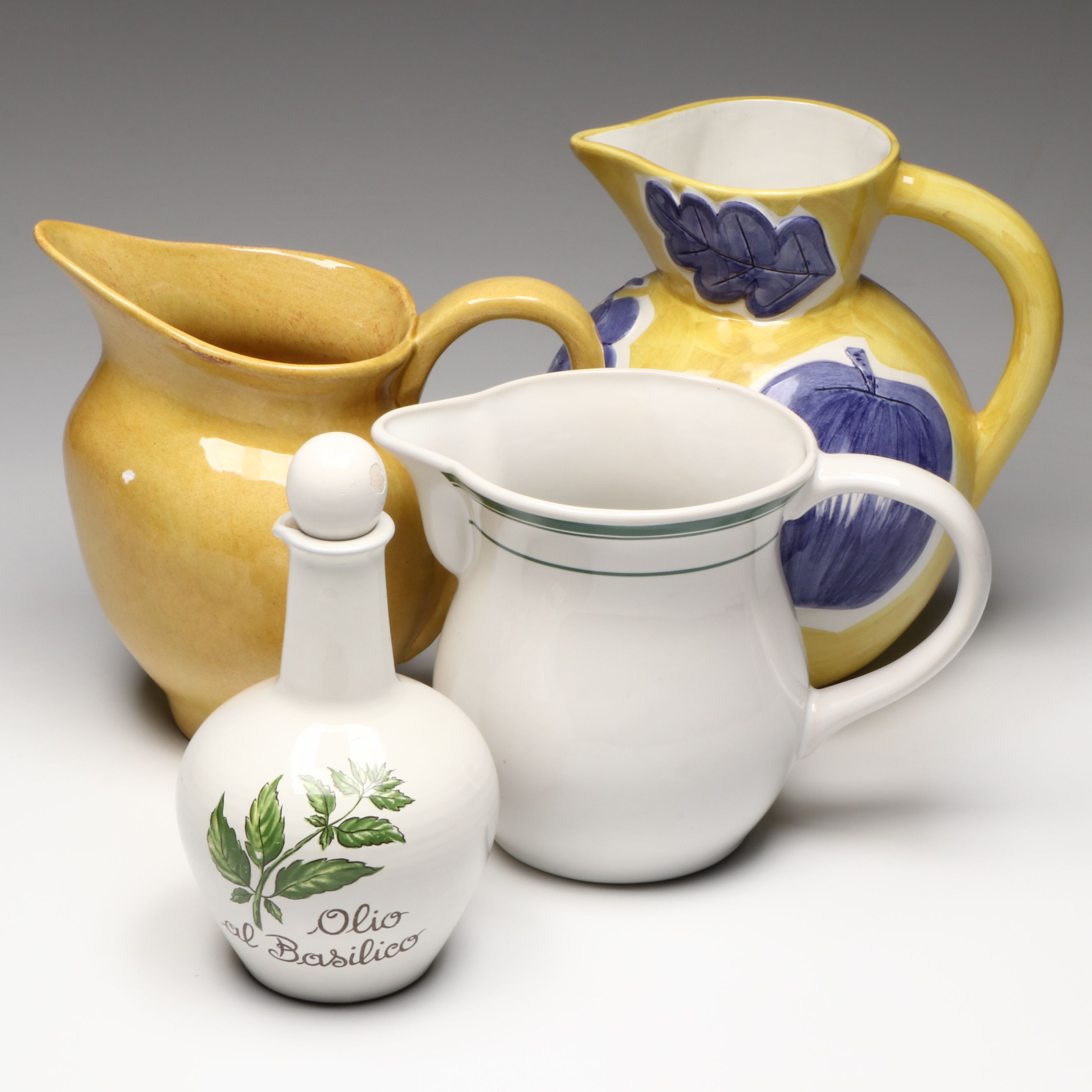 Soule Studio Yellow Glaze Ceramic Pitcher with Other Majolica Style Drinkware