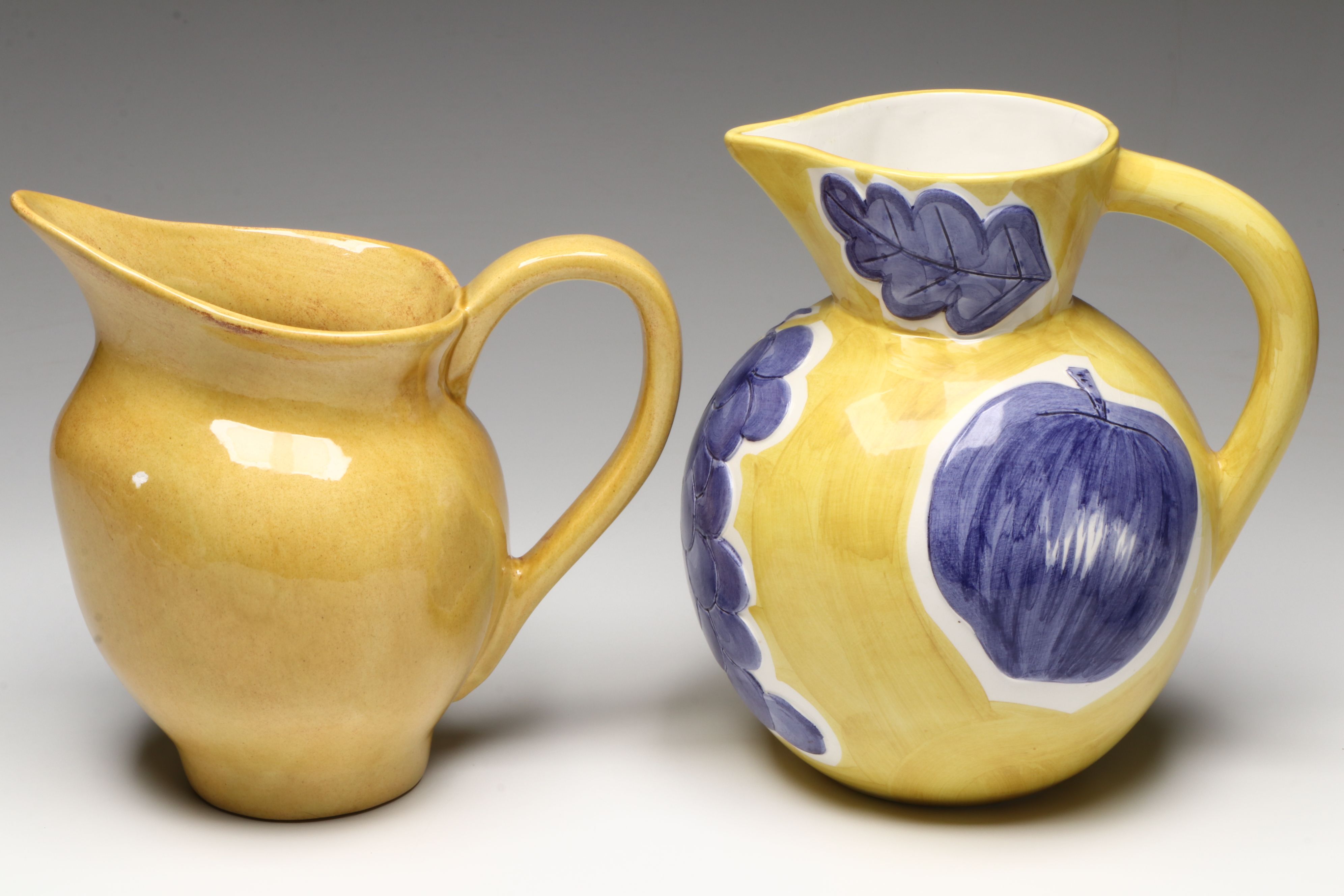 Soule Studio Yellow Glaze Ceramic Pitcher with Other Majolica Style Drinkware