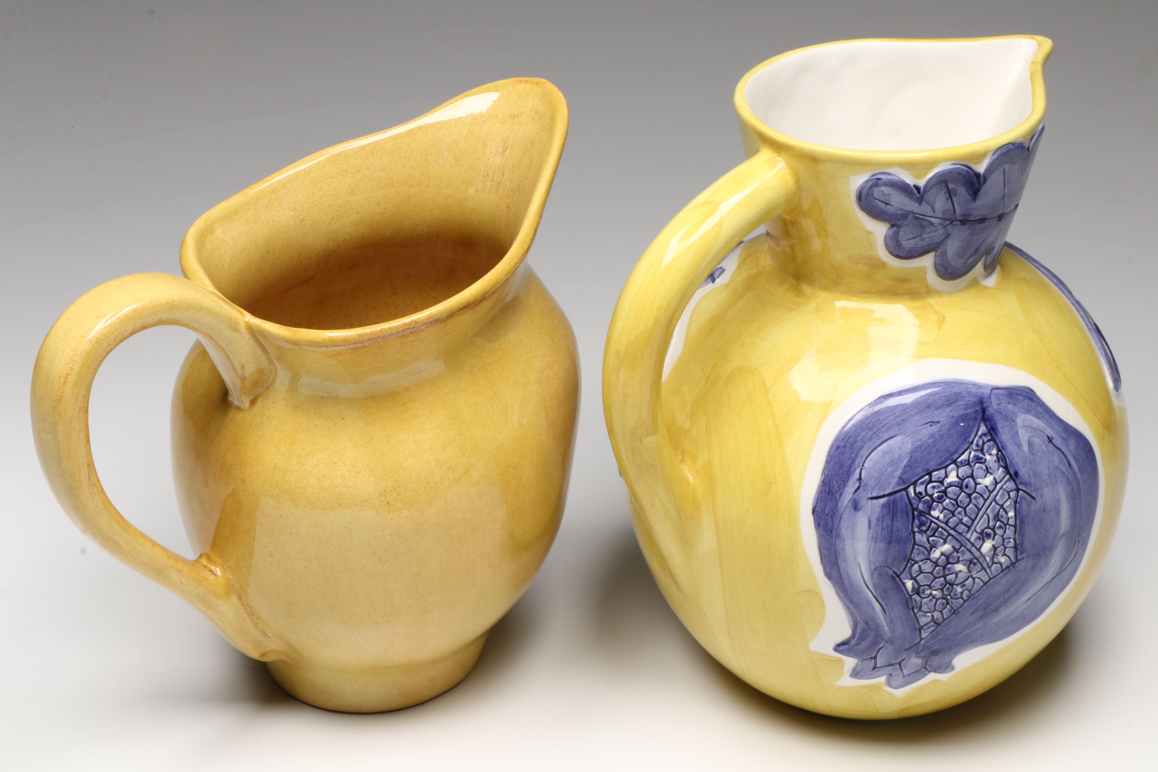 Soule Studio Yellow Glaze Ceramic Pitcher with Other Majolica Style Drinkware