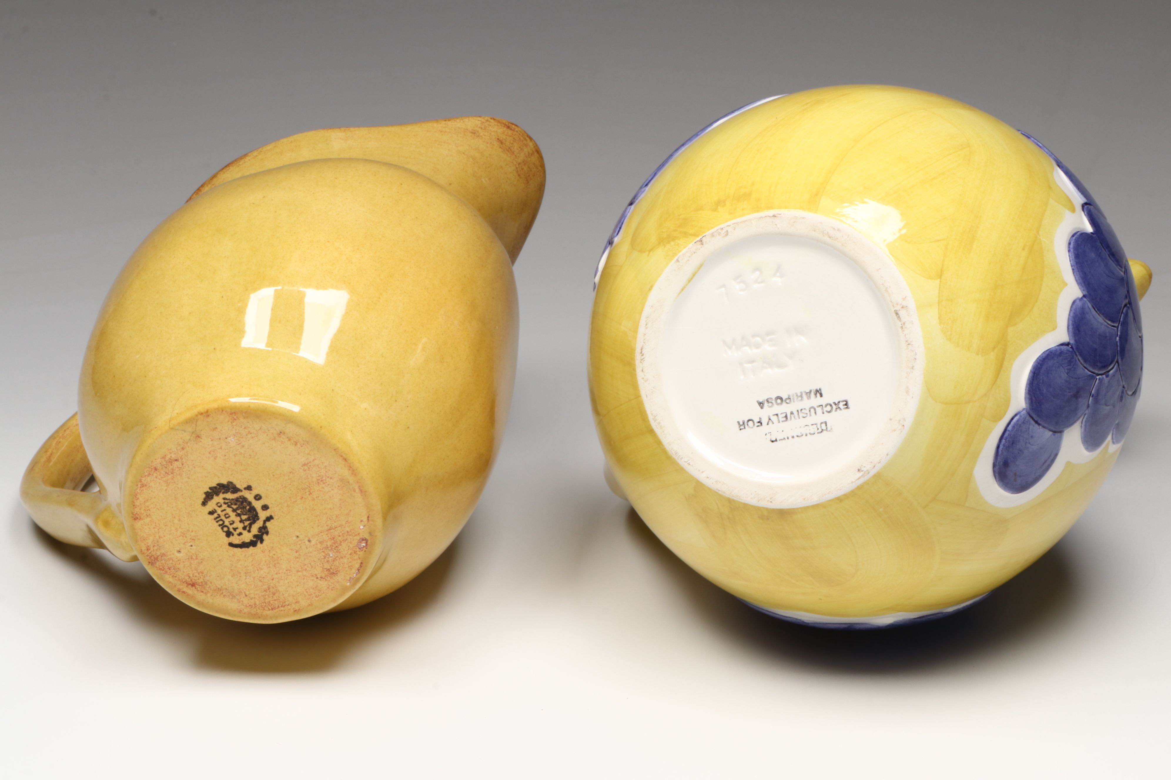 Soule Studio Yellow Glaze Ceramic Pitcher with Other Majolica Style Drinkware