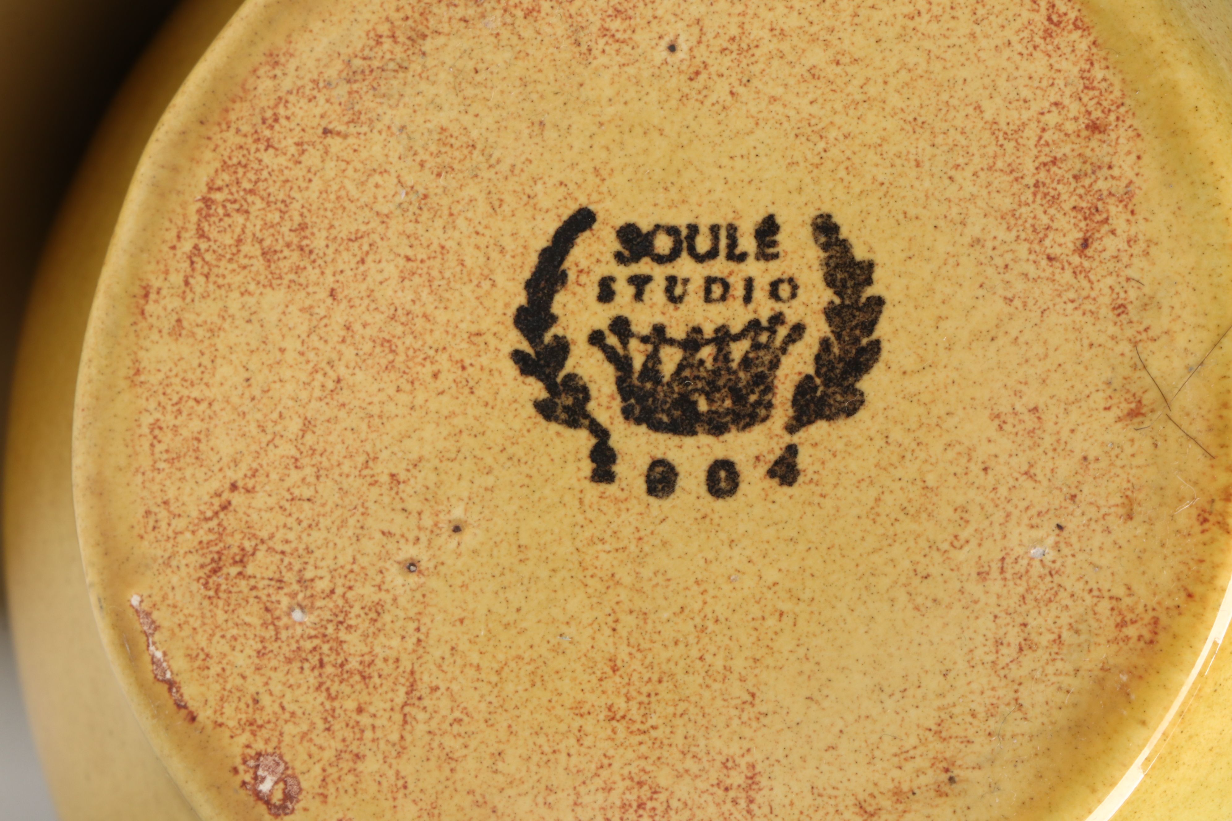 Soule Studio Yellow Glaze Ceramic Pitcher with Other Majolica Style Drinkware