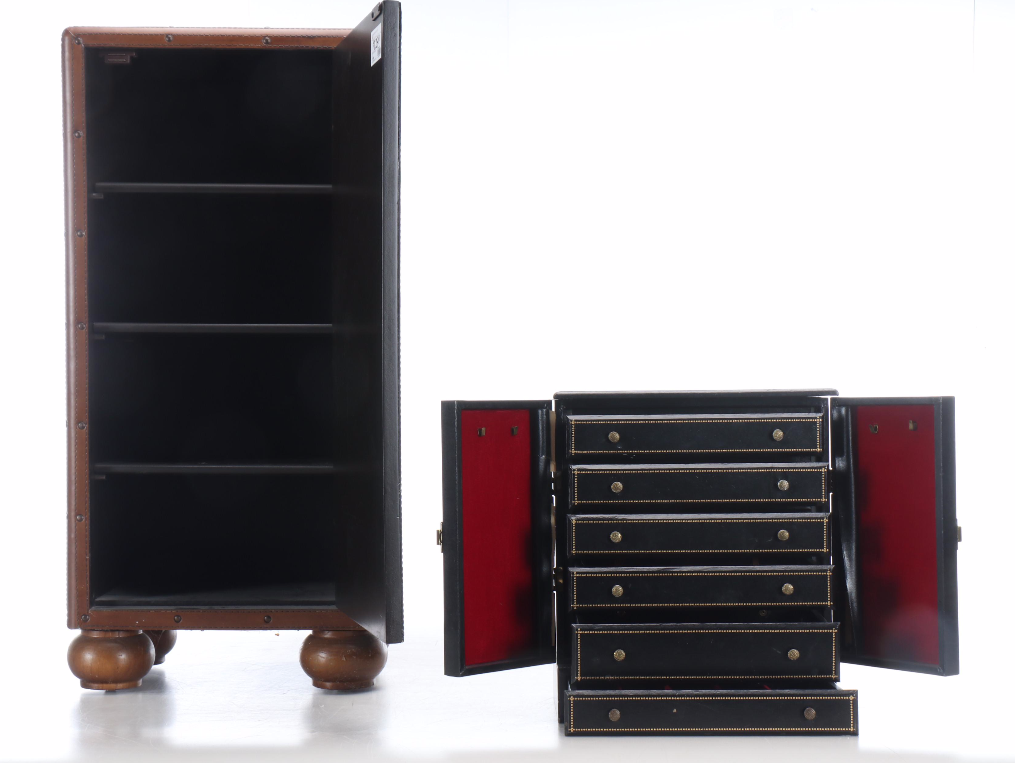 Alligator Leather Shelved Storage Box with Jewelry Box and Woven Wicker Basket