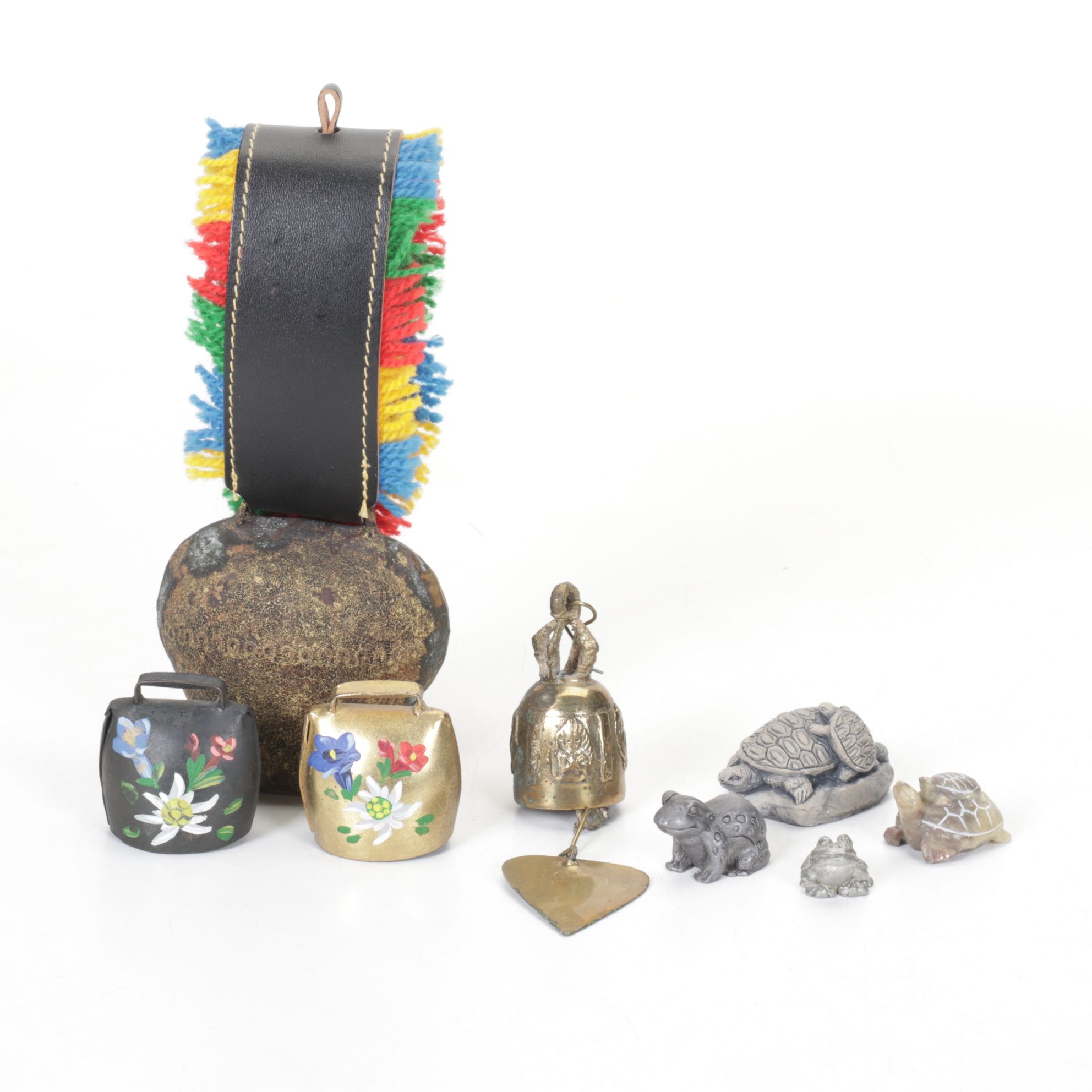 Swiss Cow Bell with Turtle & Forg Miniature Figurines