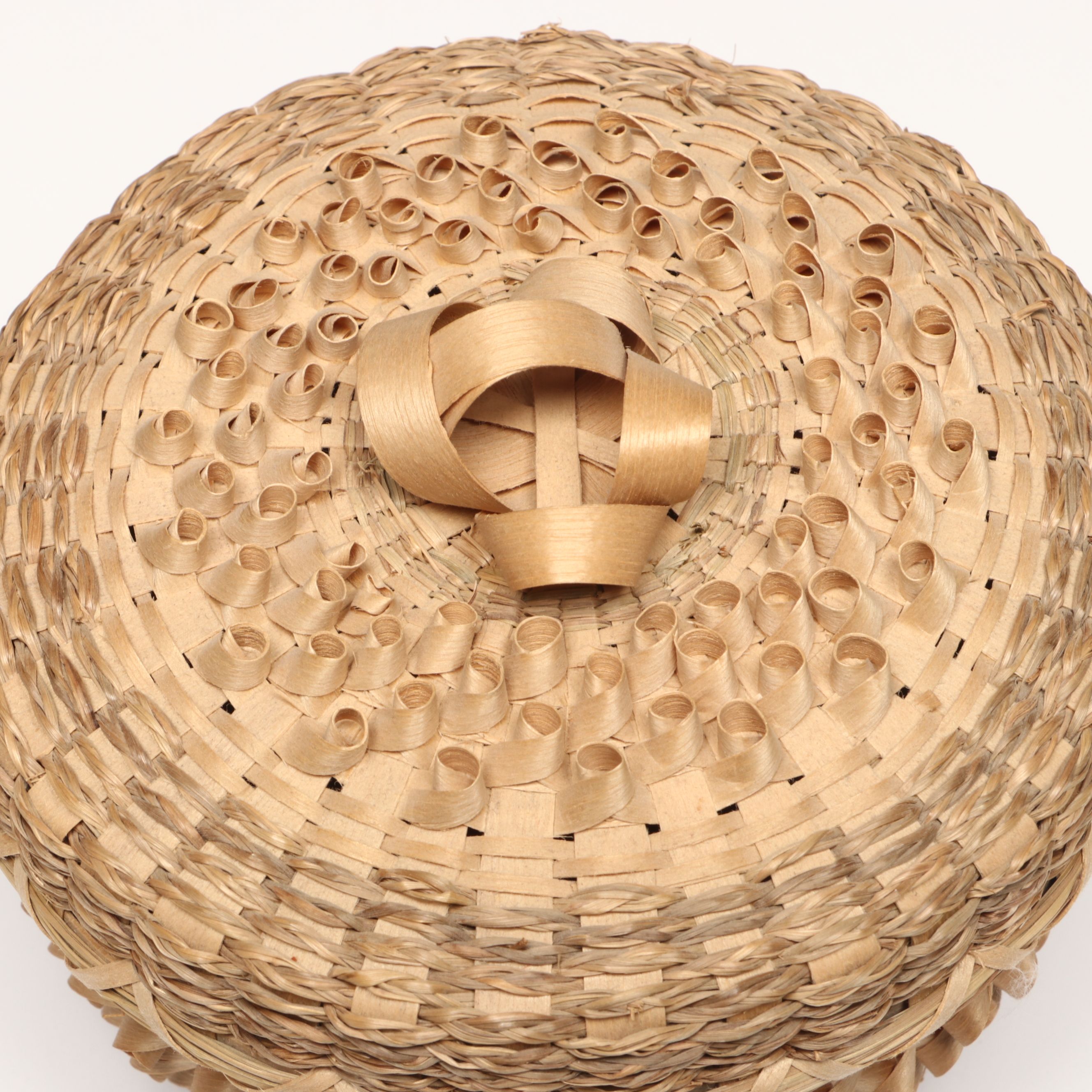 Annie White Mohawk Black Ash and Sweetgrass Lidded Basket