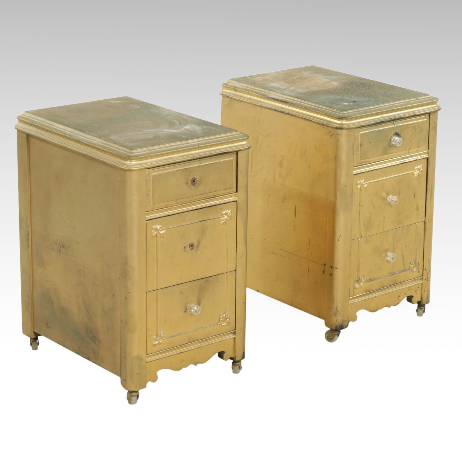 Gold-Painted Night Stands, Pair