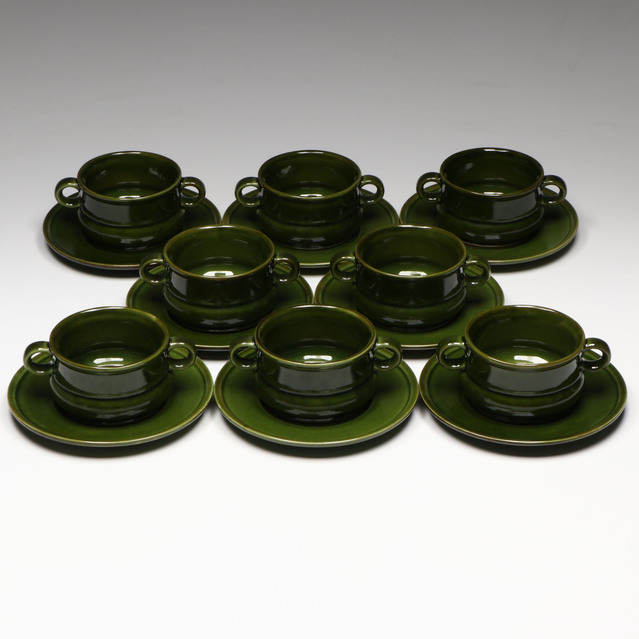 Waechtersbach Ceramic Lug Bowls with Saucers, Mid to Late 20th Century