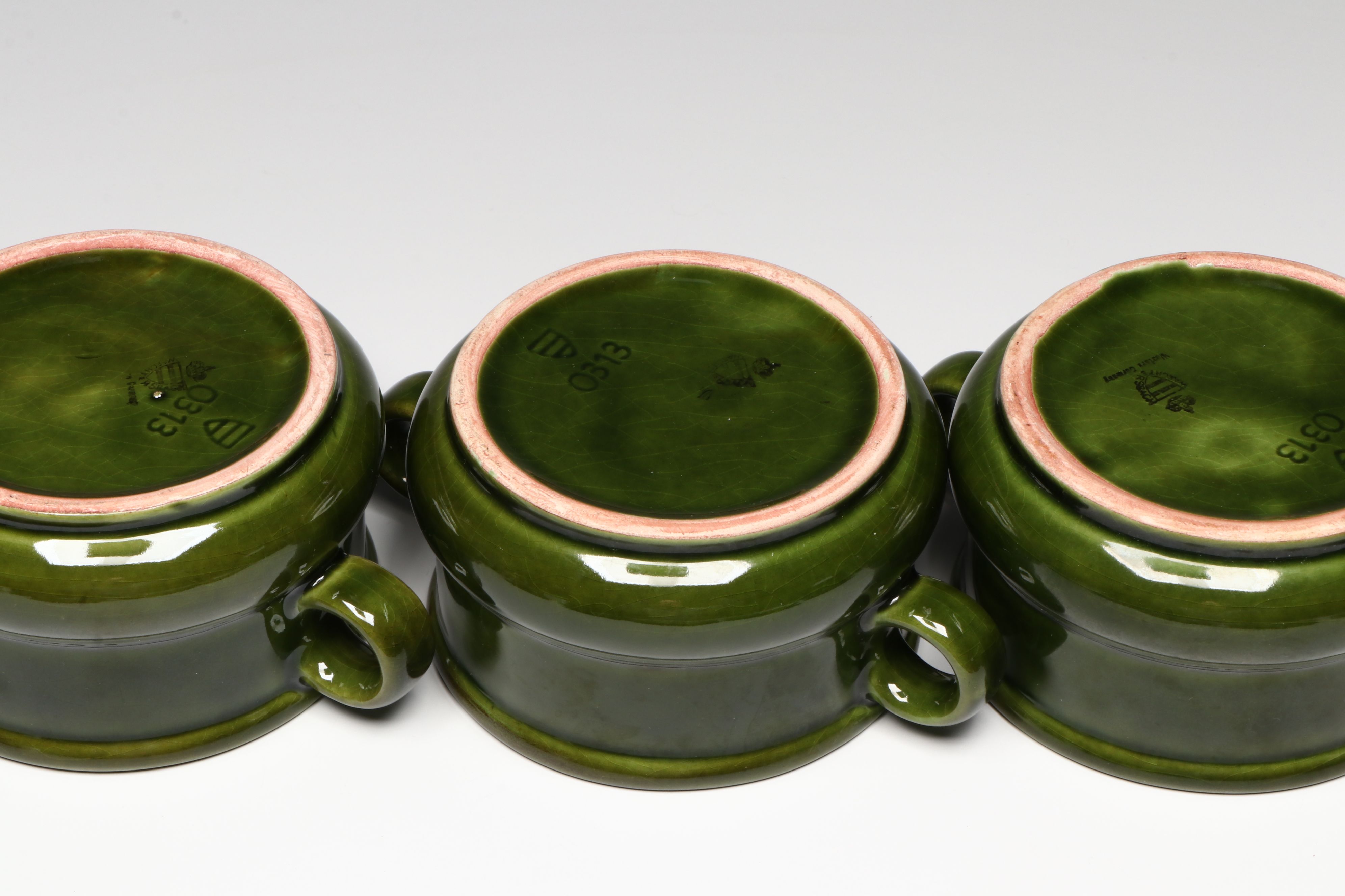 Waechtersbach Ceramic Lug Bowls with Saucers, Mid to Late 20th Century