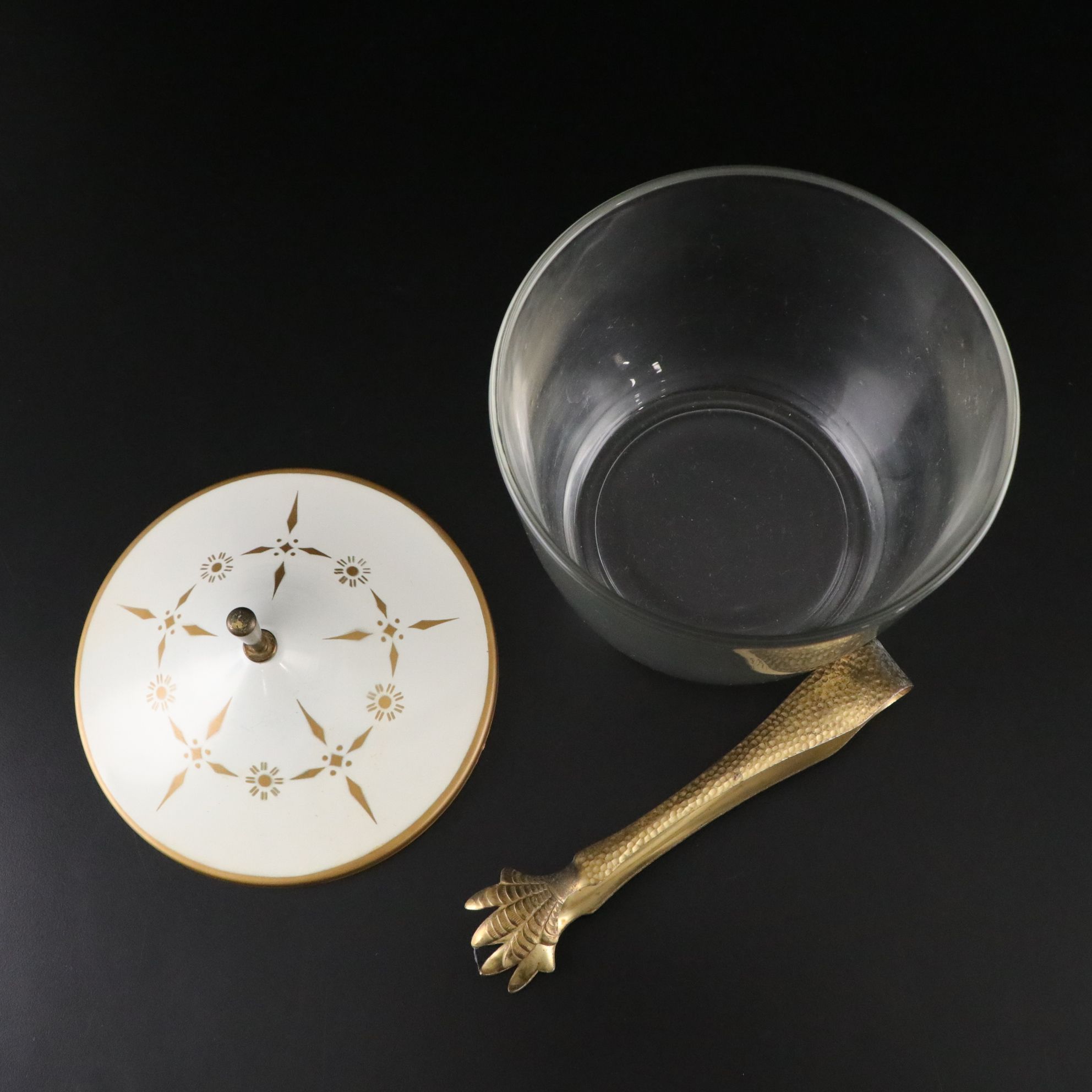 Mid Century Modern Gilt Bar Caddy with Ice Bucket and Tongs