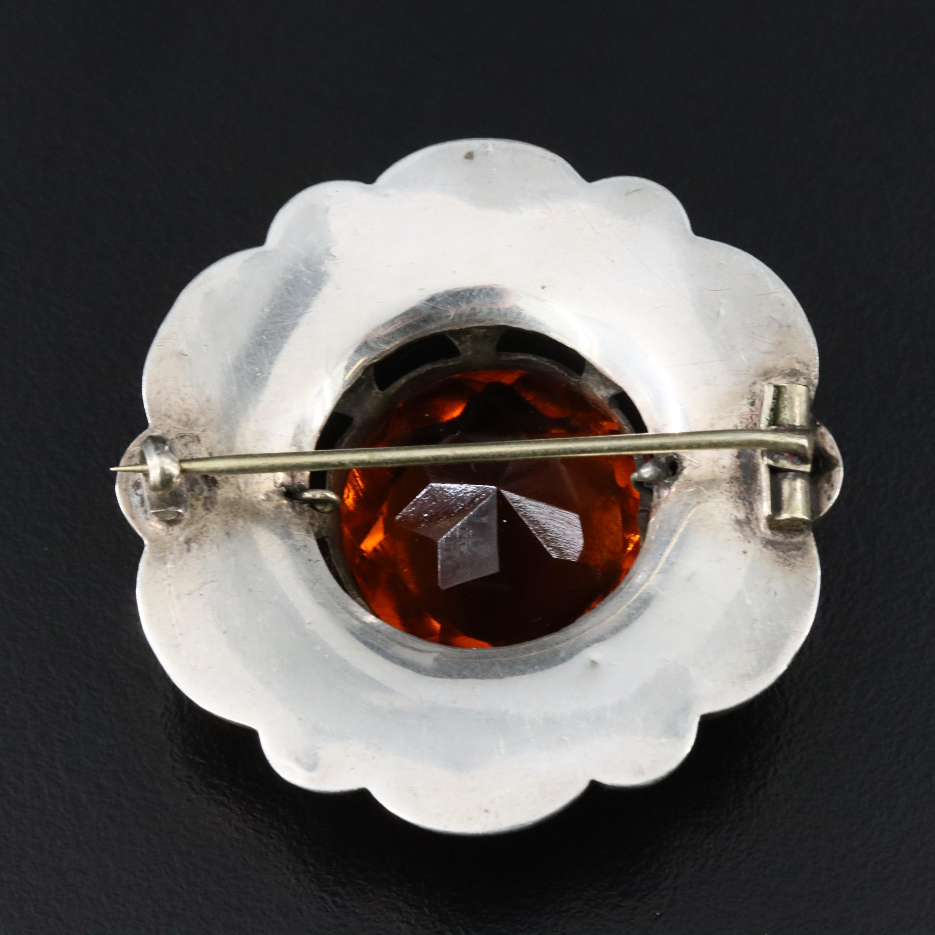 Mid Victorian 800 Silver Scottish Shield Brooch with Glass Jasper and Bloodstone