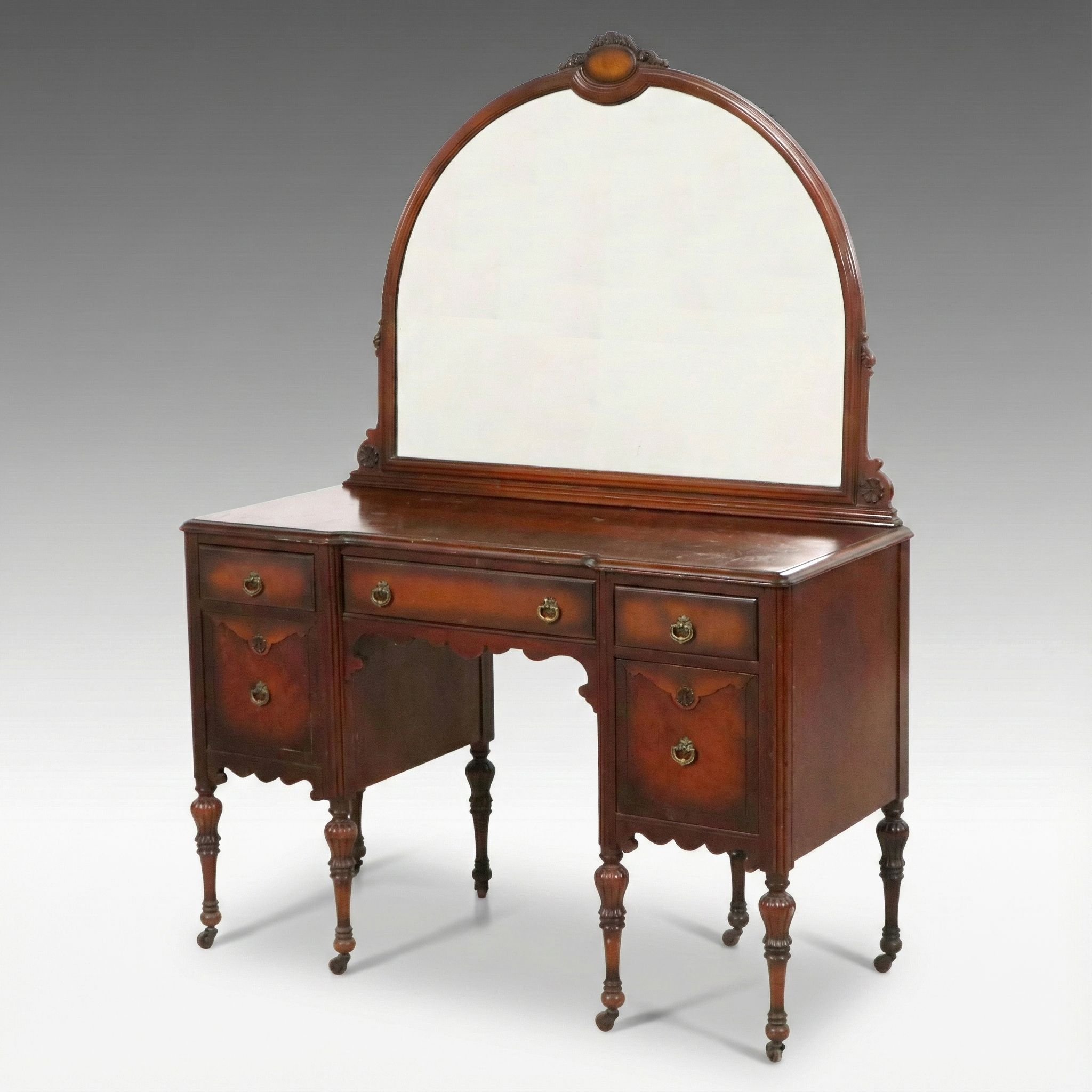 Al. Carlson Mfg. Co. Art Deco Walnut Vanity with Mirror, Early 20th Century