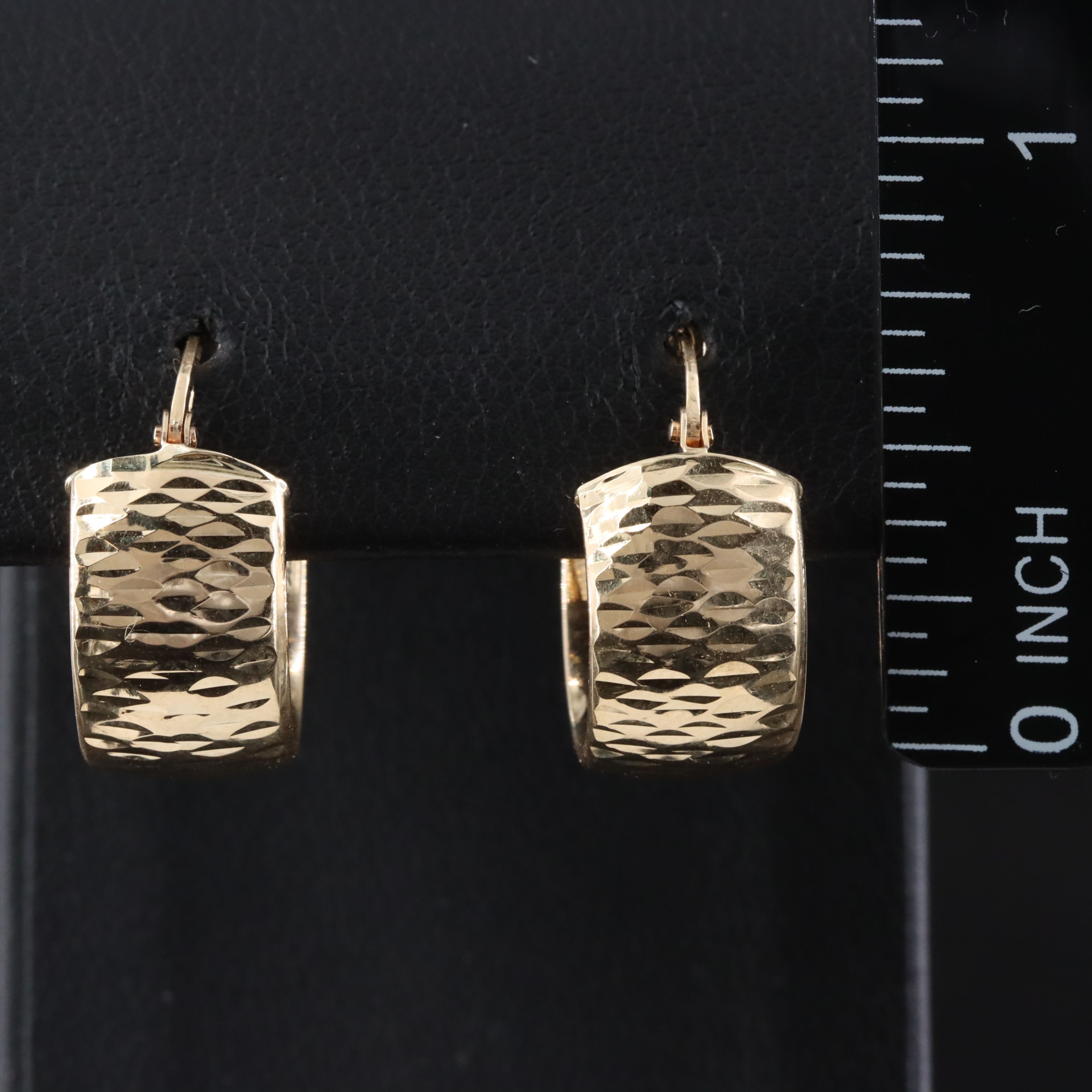 14K Huggie Hoop Earrings with Diamond-Cut Details