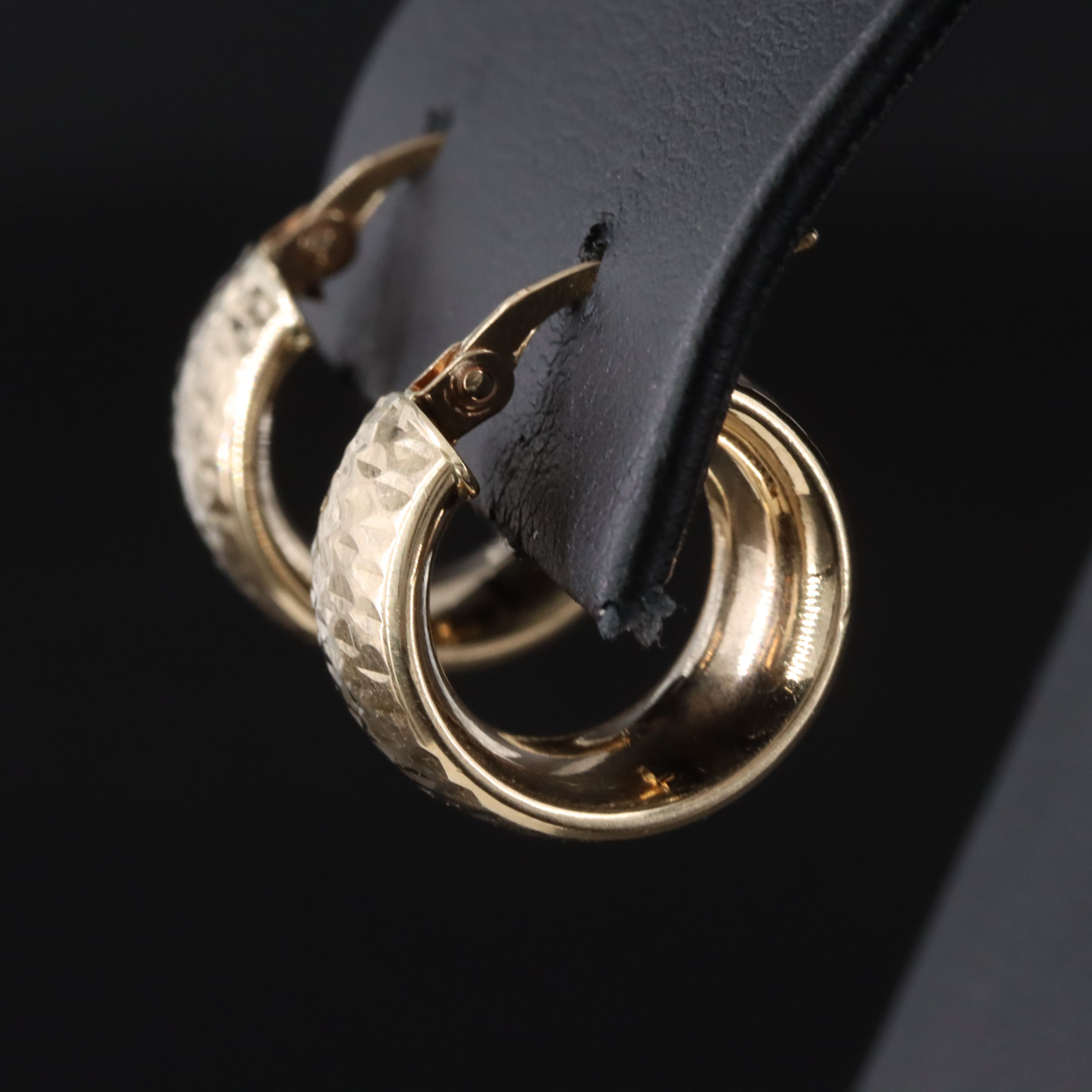 14K Huggie Hoop Earrings with Diamond-Cut Details