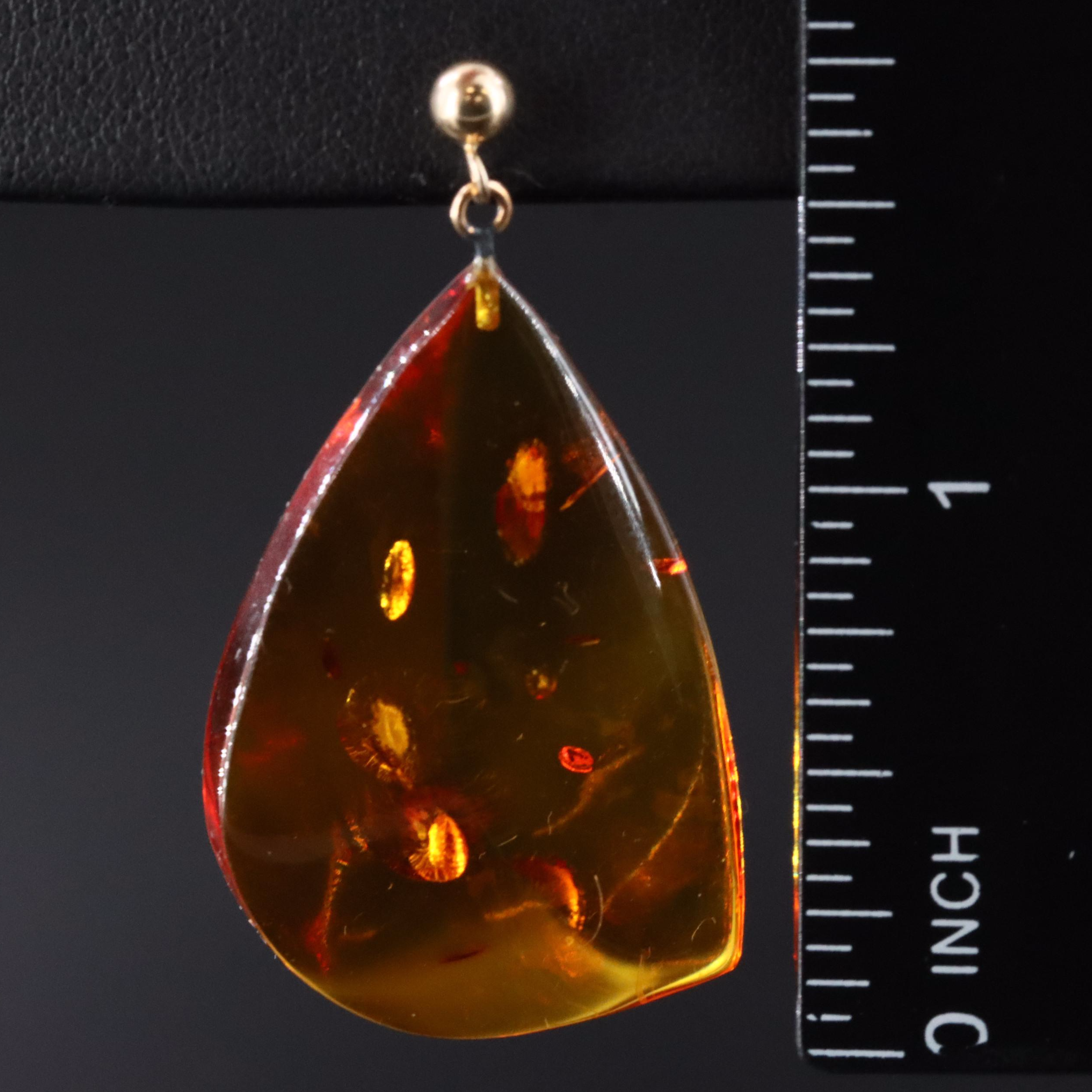 14K Amber Drop Earrings