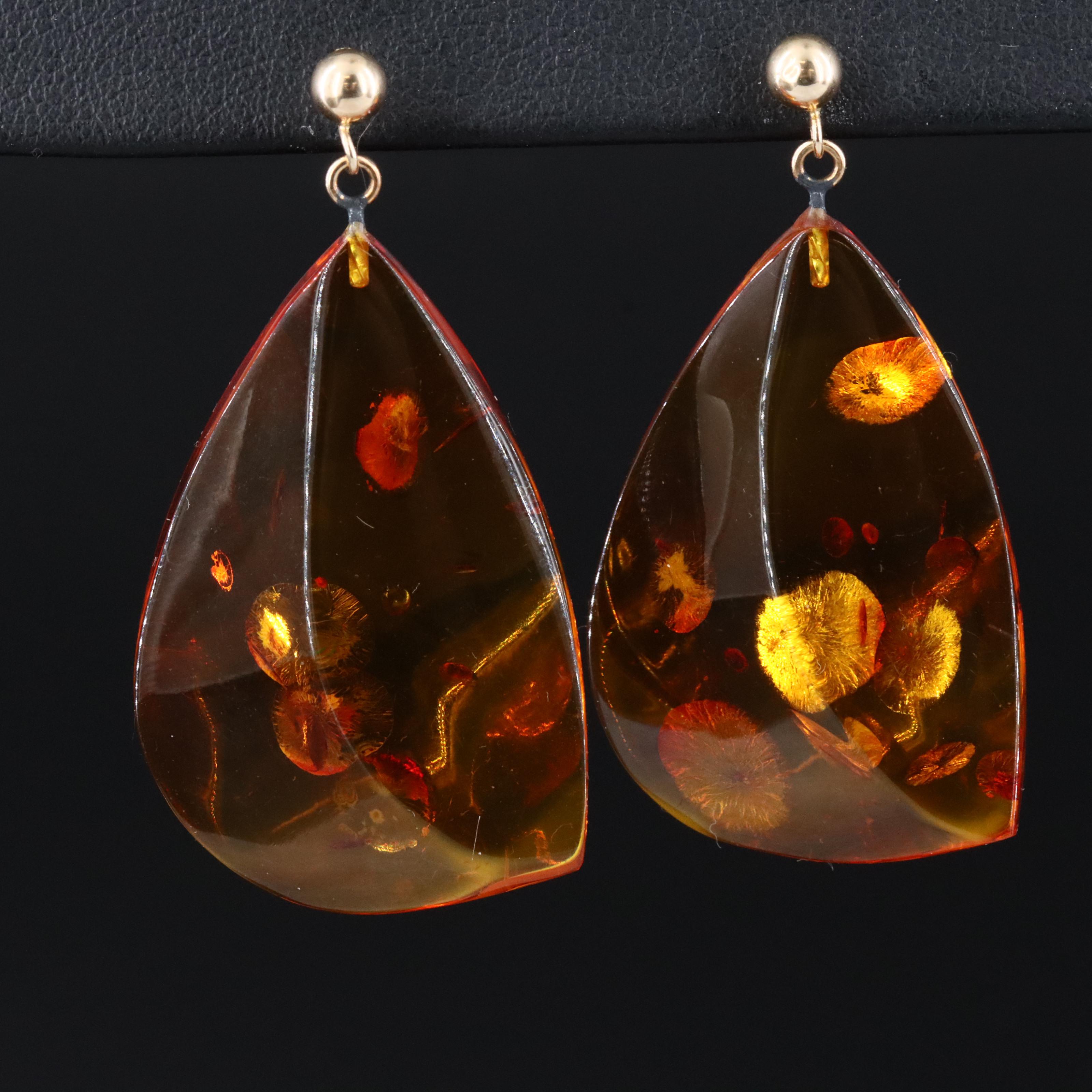 14K Amber Drop Earrings