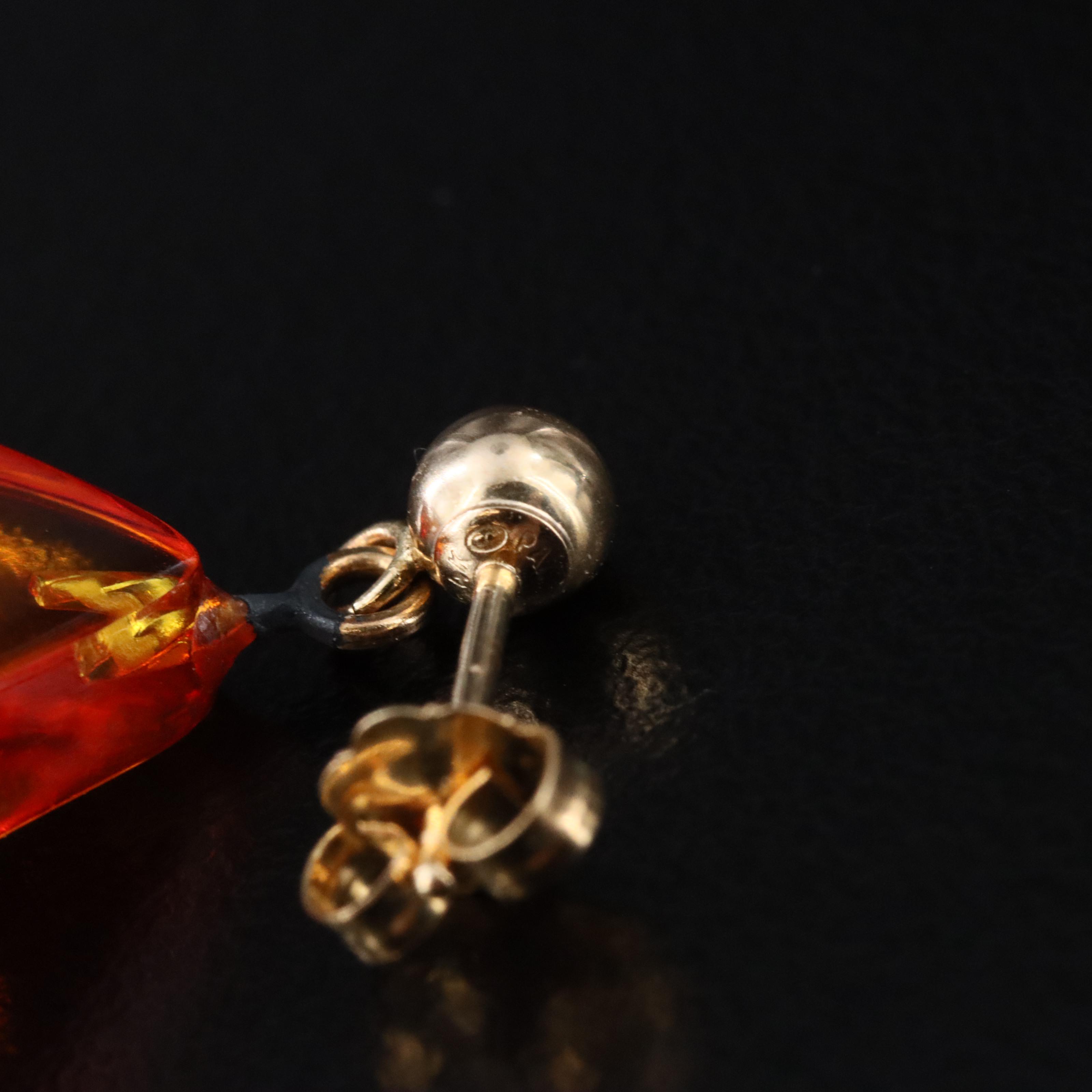 14K Amber Drop Earrings