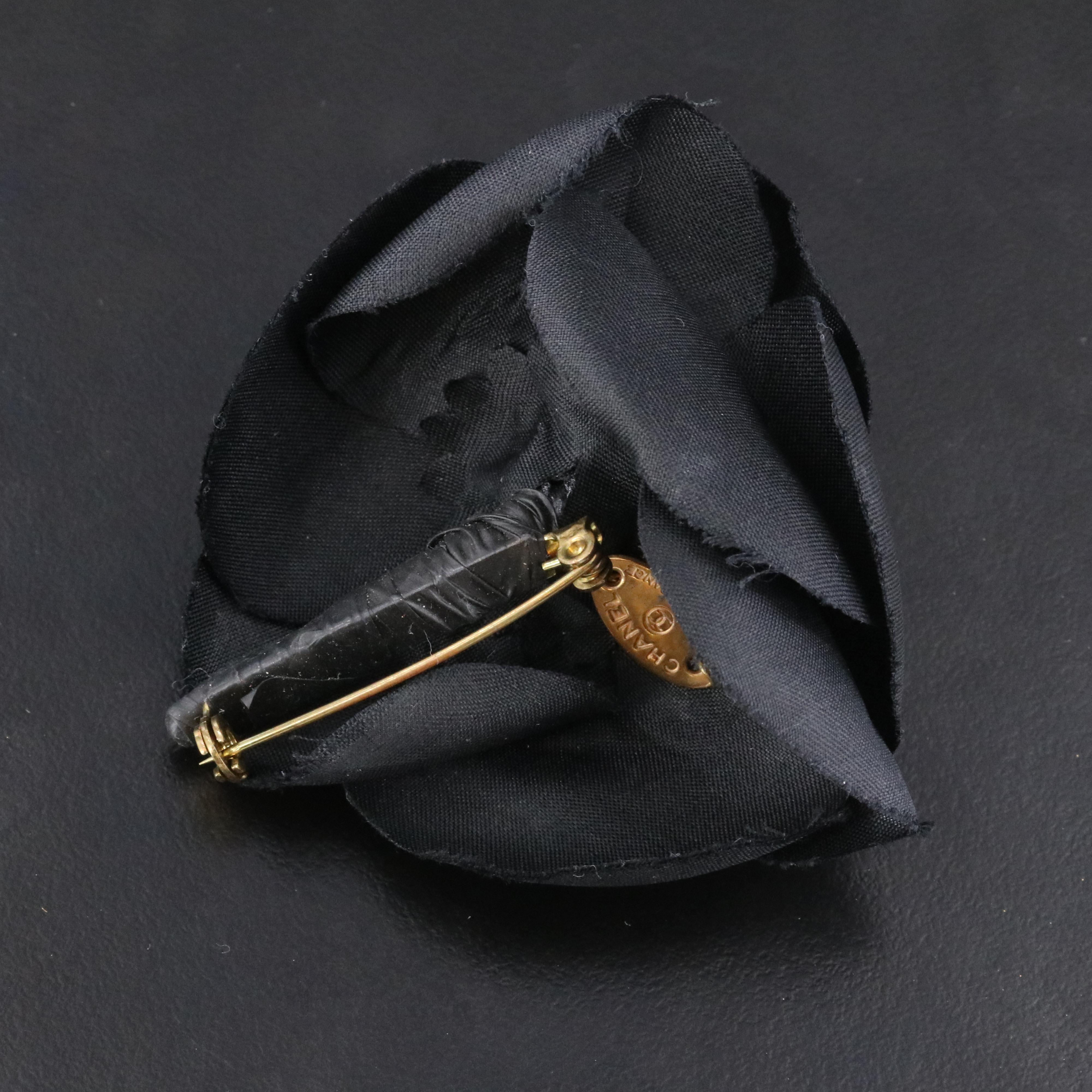 Chanel Black  Flower Brooch
