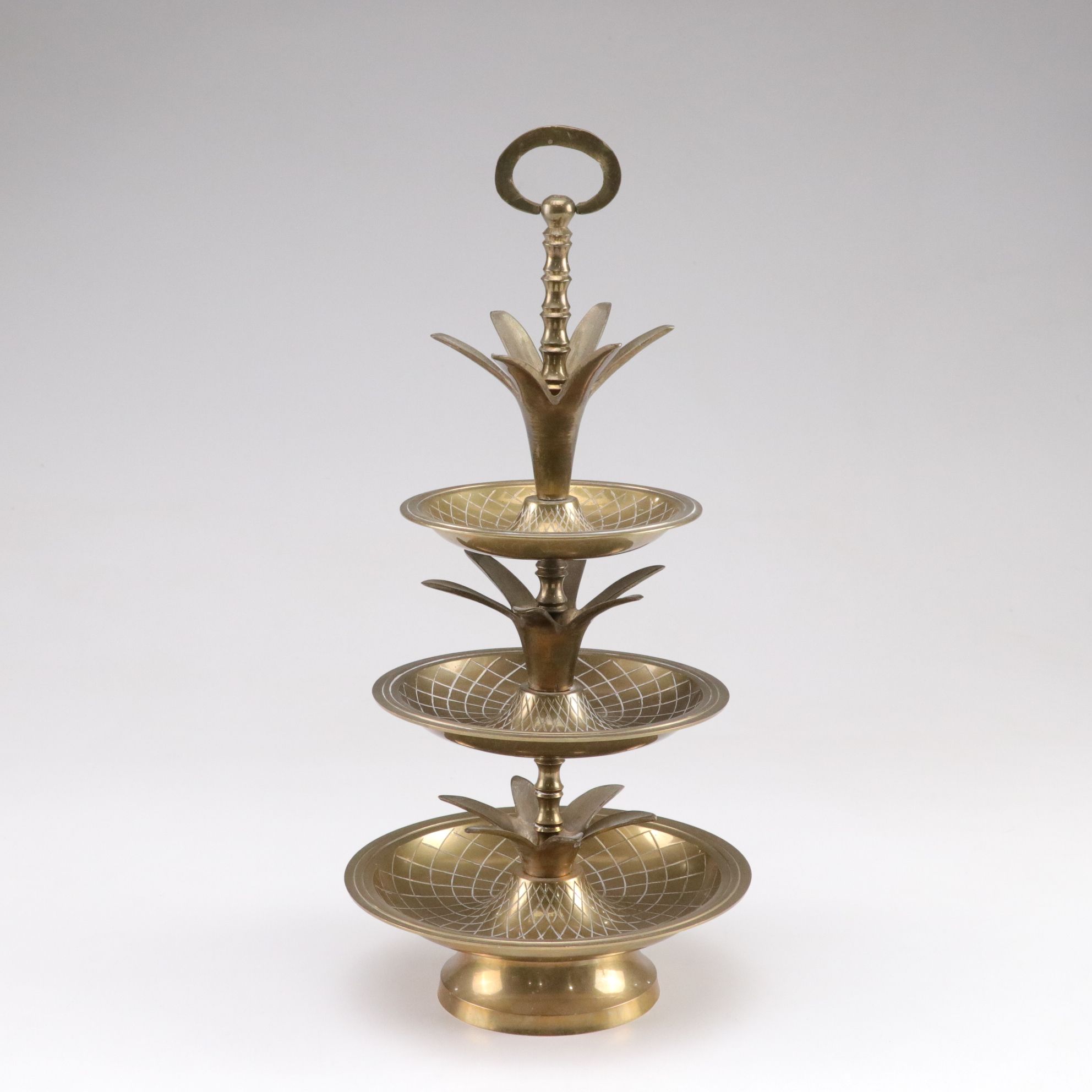 Brass Three-Tier Tower Tray & Deer Figurine