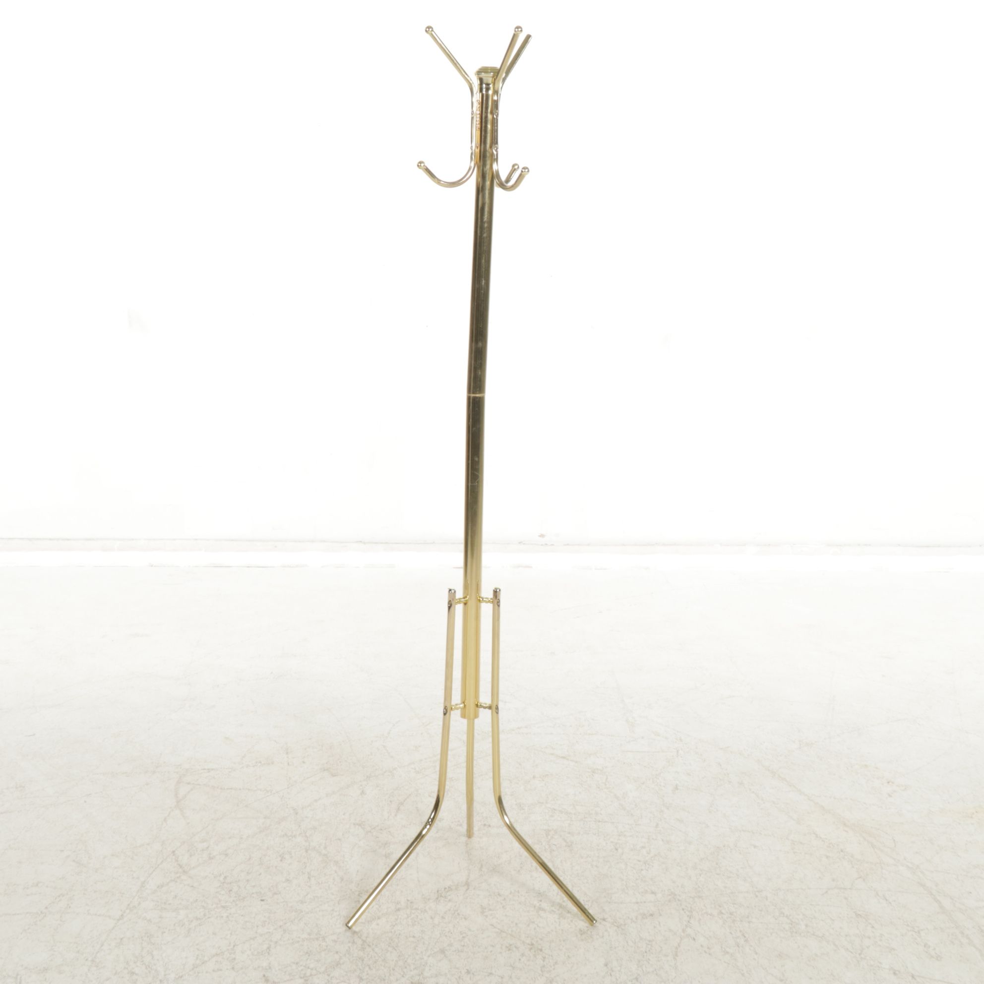 Brass-Finished Three-Leg Metal Coat Rack