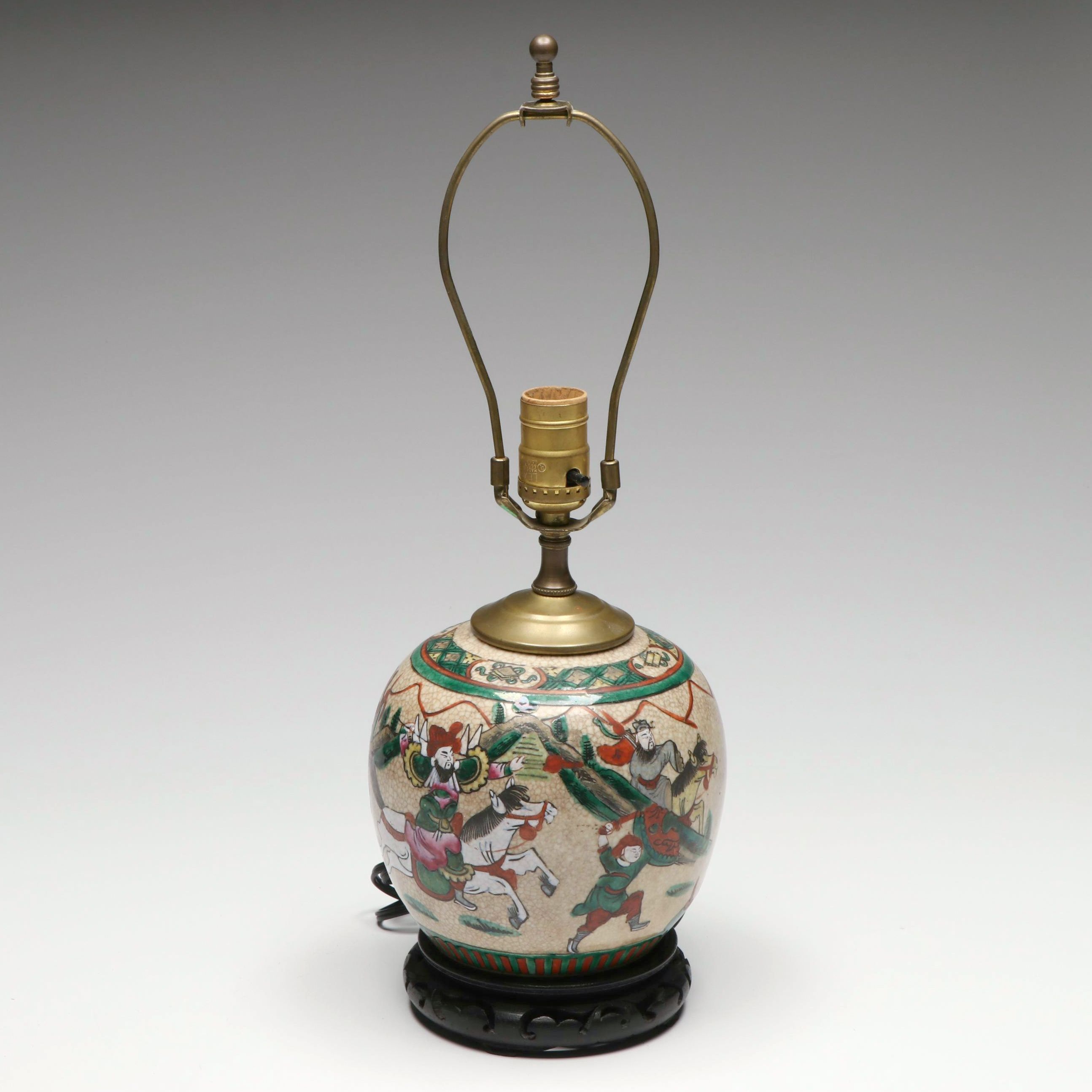 Chinese Famille Verte Porcelain Melon Jar Table Lamp