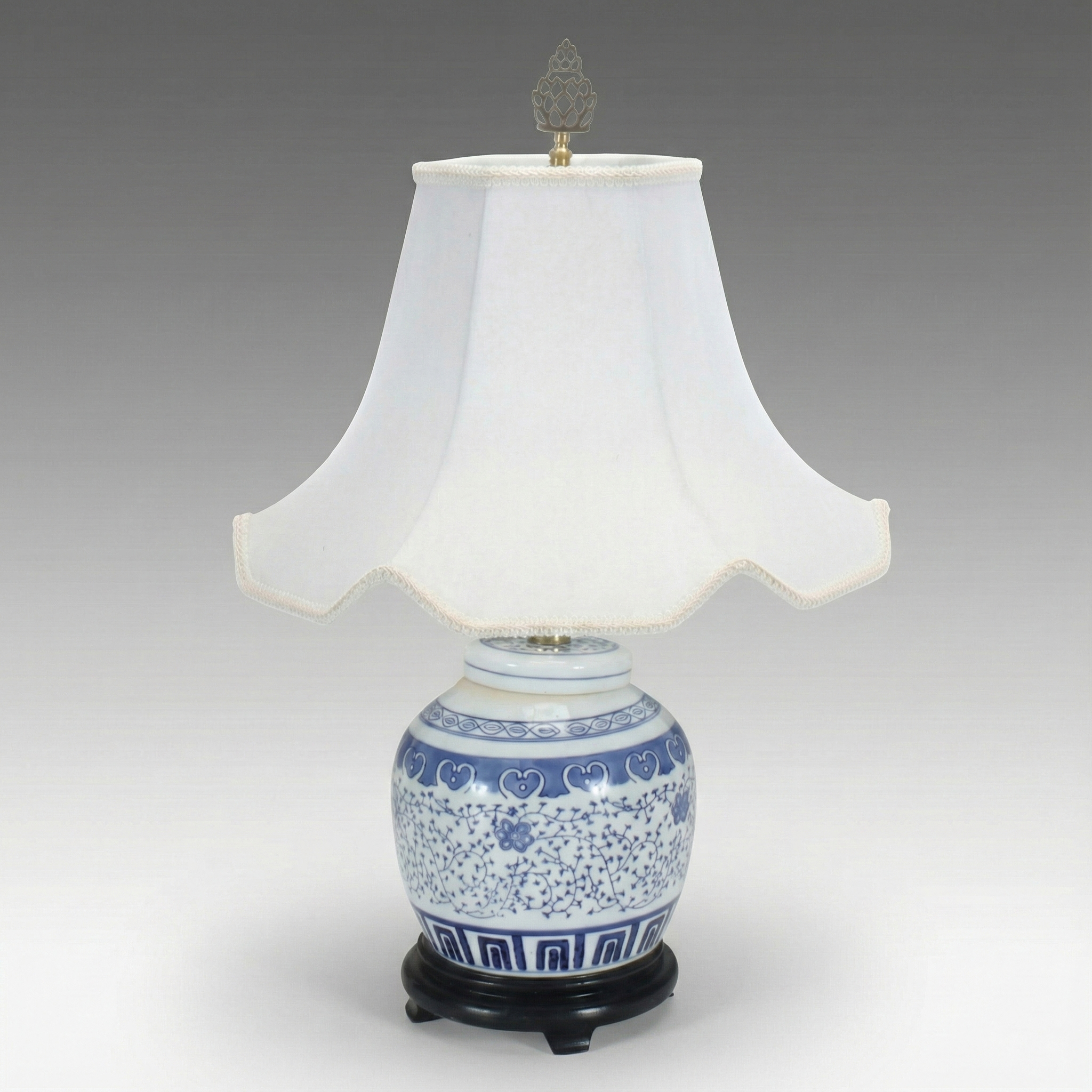 Chinese Floral Blue and White Porcelain Ginger Jar Table Lamp with Bell Shade