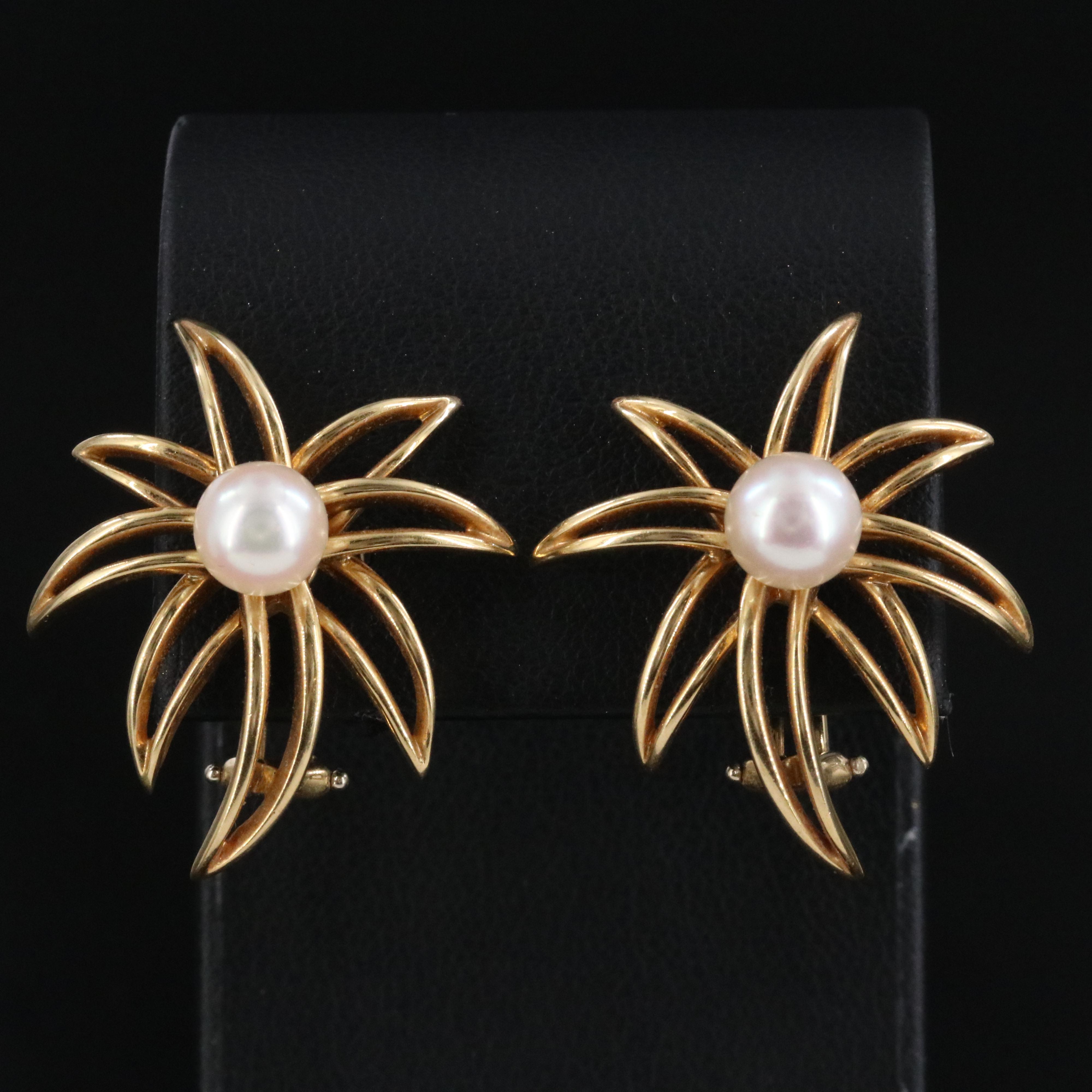 Tiffany & Co. Fireworks 18K Pearl Clip Earrings