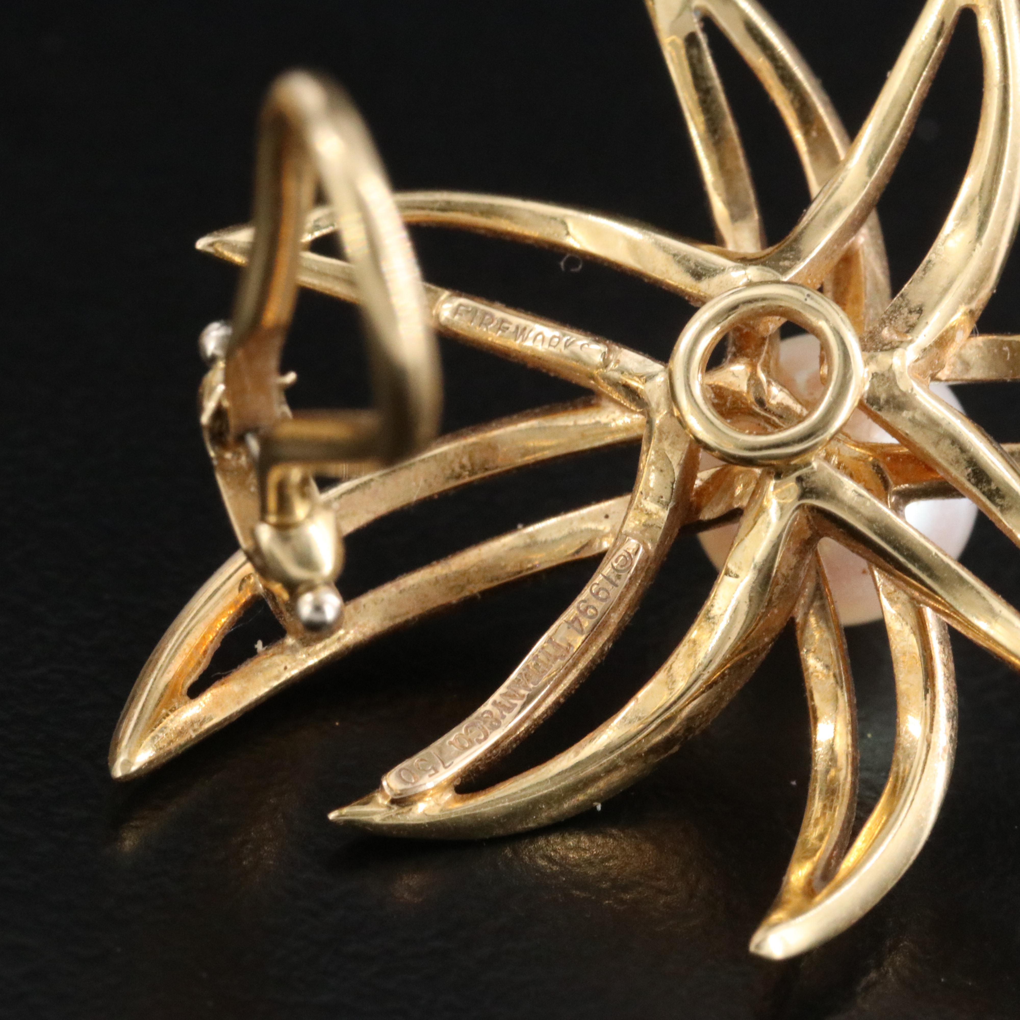Tiffany & Co. Fireworks 18K Pearl Clip Earrings