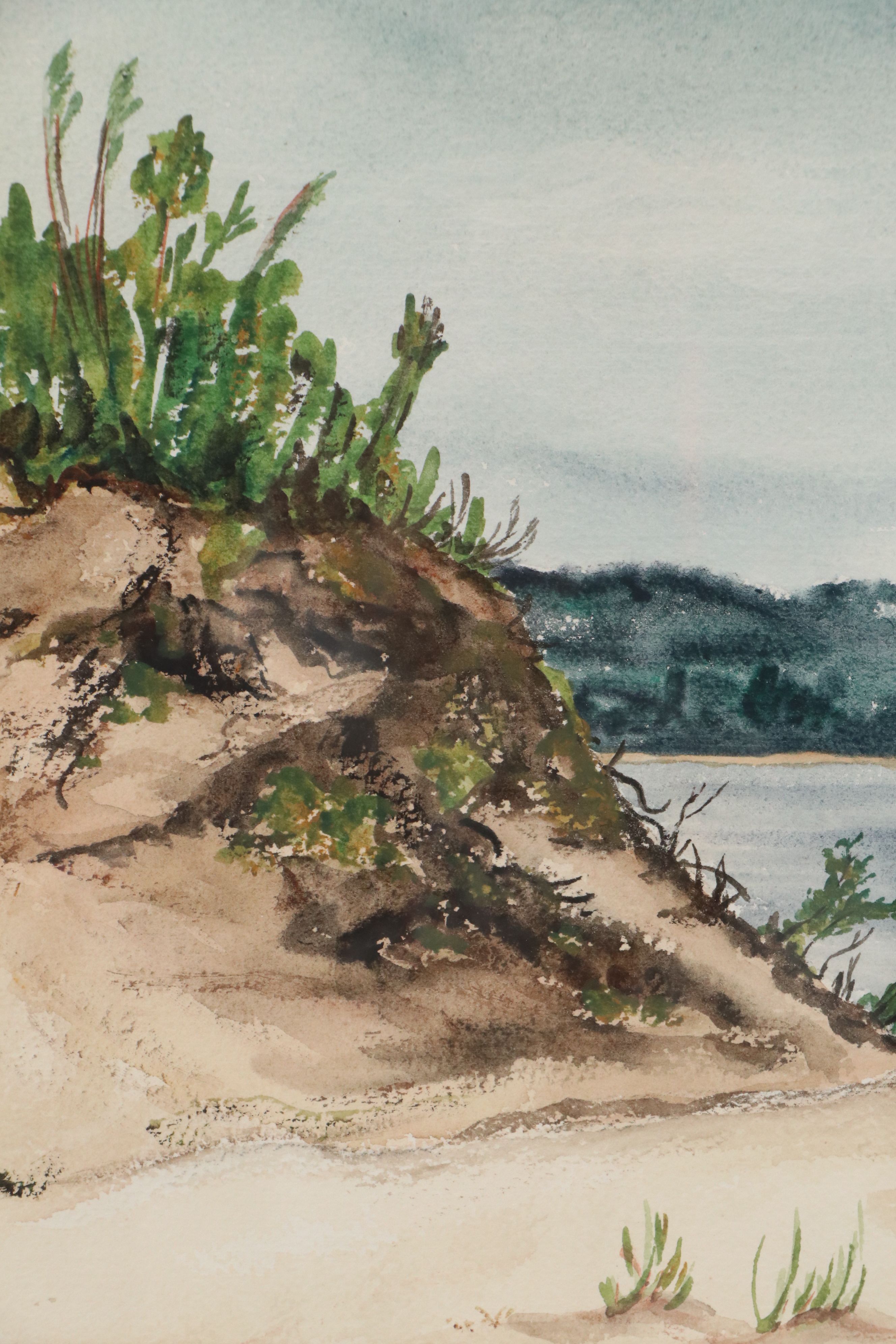 Watercolor Painting of Rugged Beach Landscape, Mid-20th Century