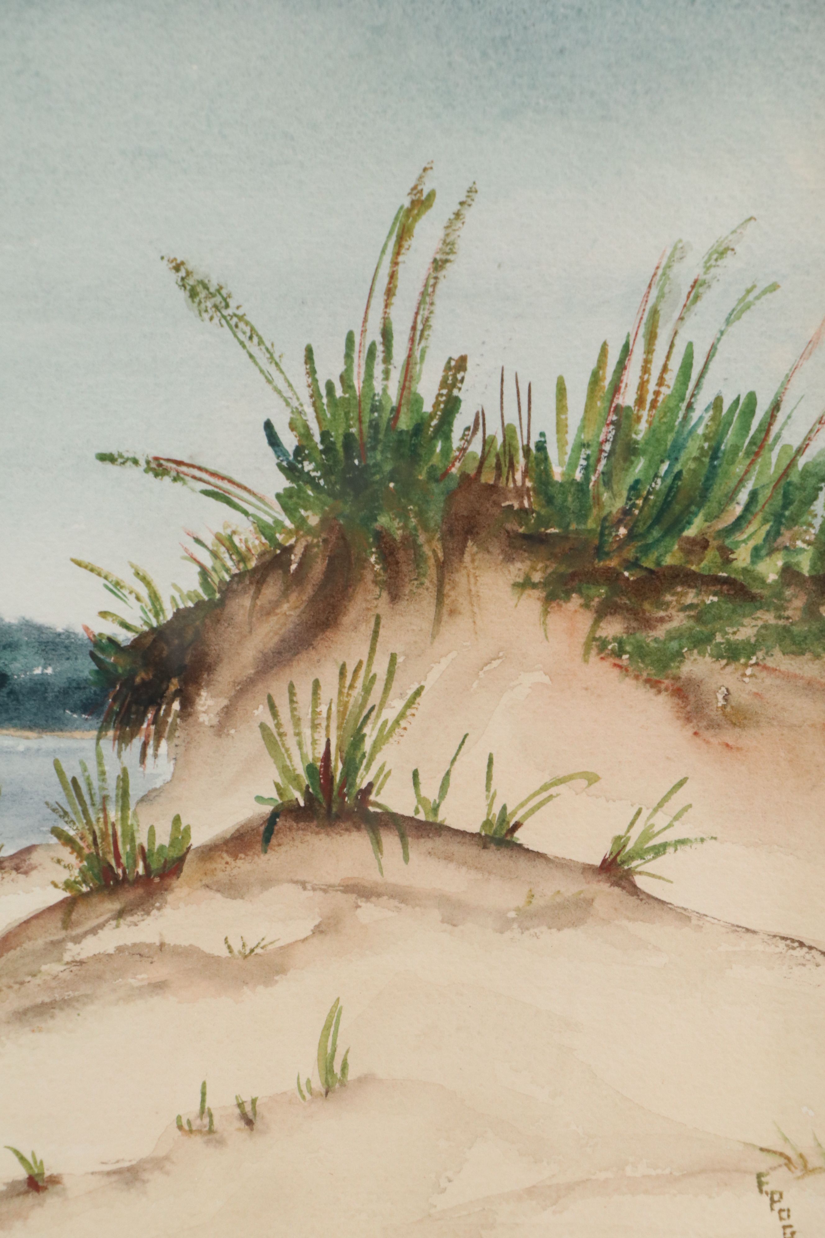 Watercolor Painting of Rugged Beach Landscape, Mid-20th Century