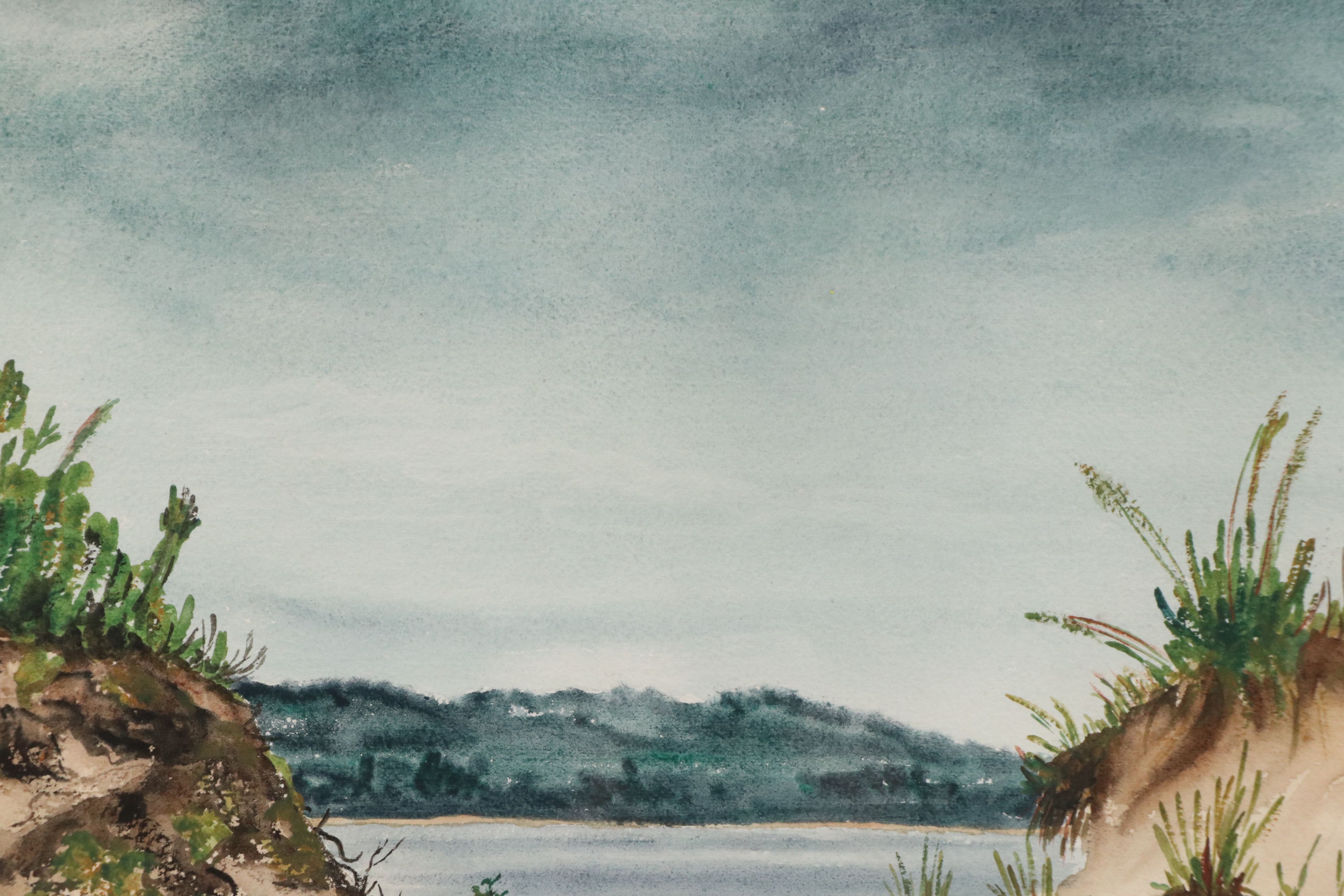 Watercolor Painting of Rugged Beach Landscape, Mid-20th Century