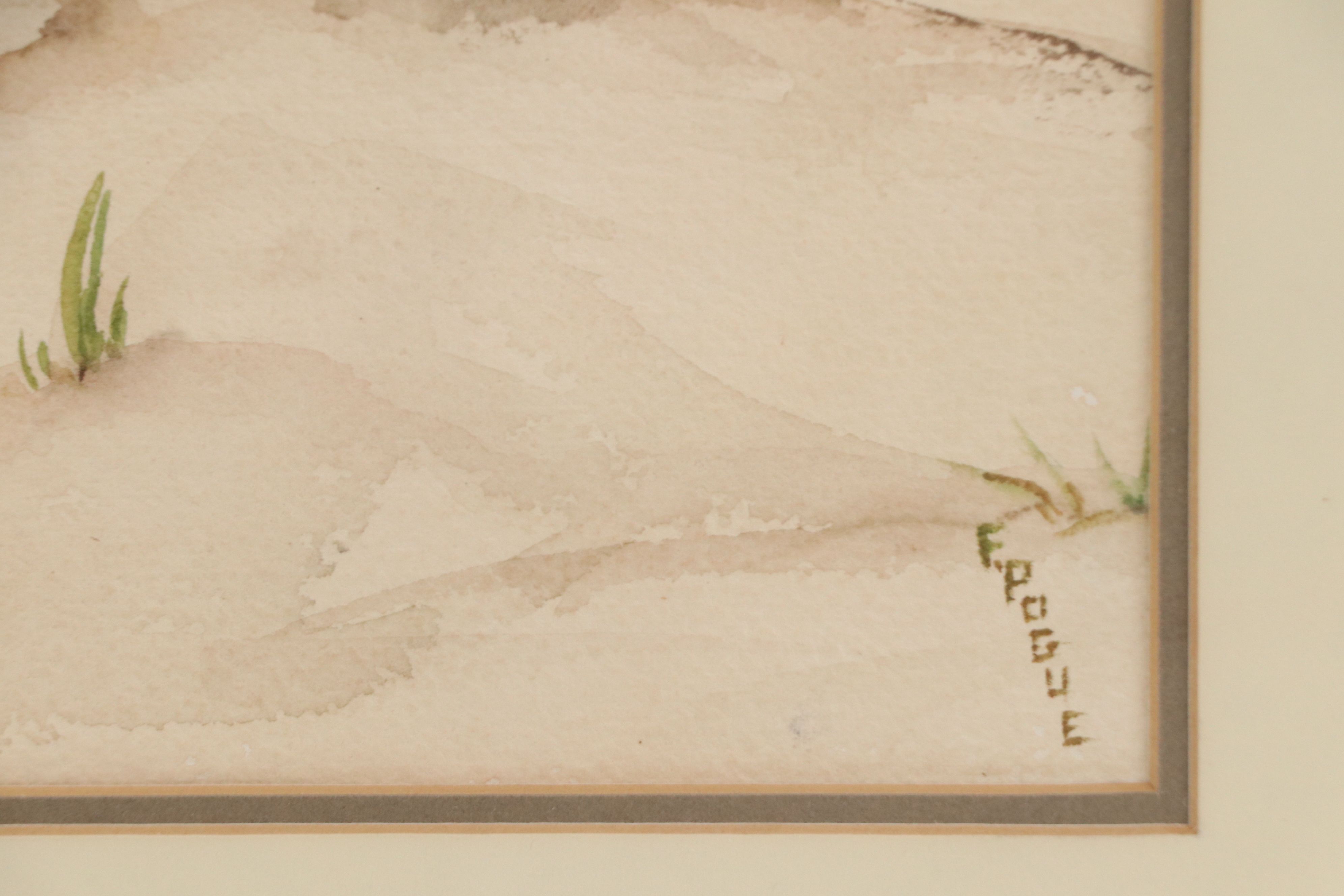 Watercolor Painting of Rugged Beach Landscape, Mid-20th Century