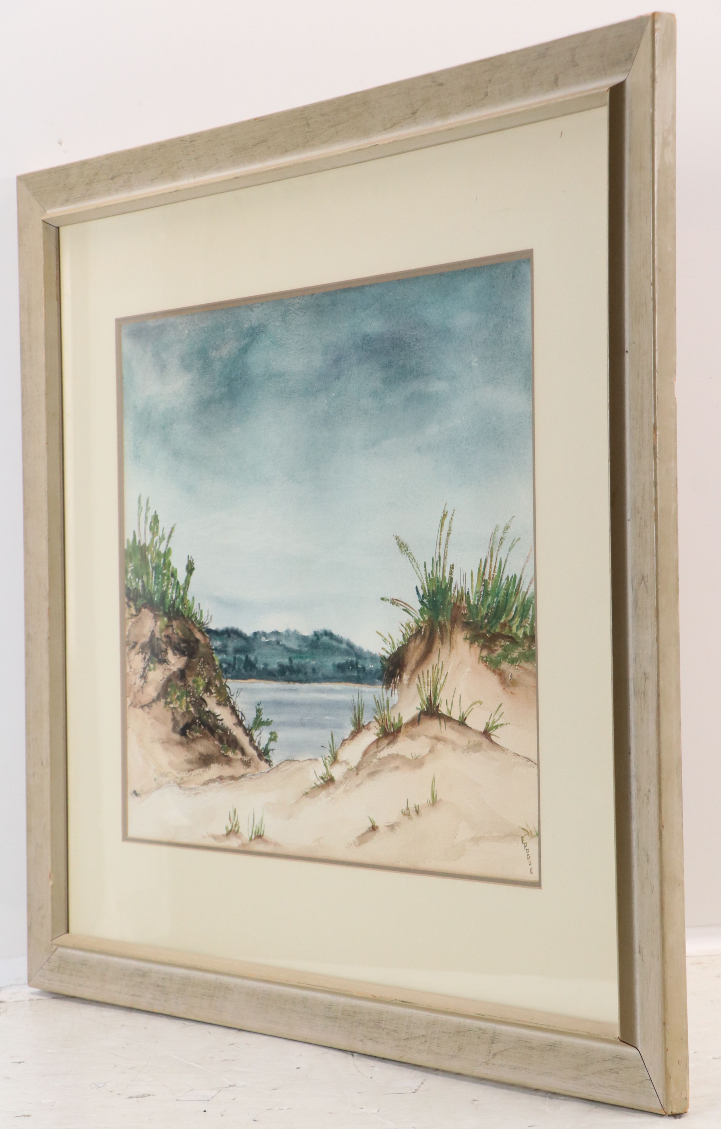 Watercolor Painting of Rugged Beach Landscape, Mid-20th Century