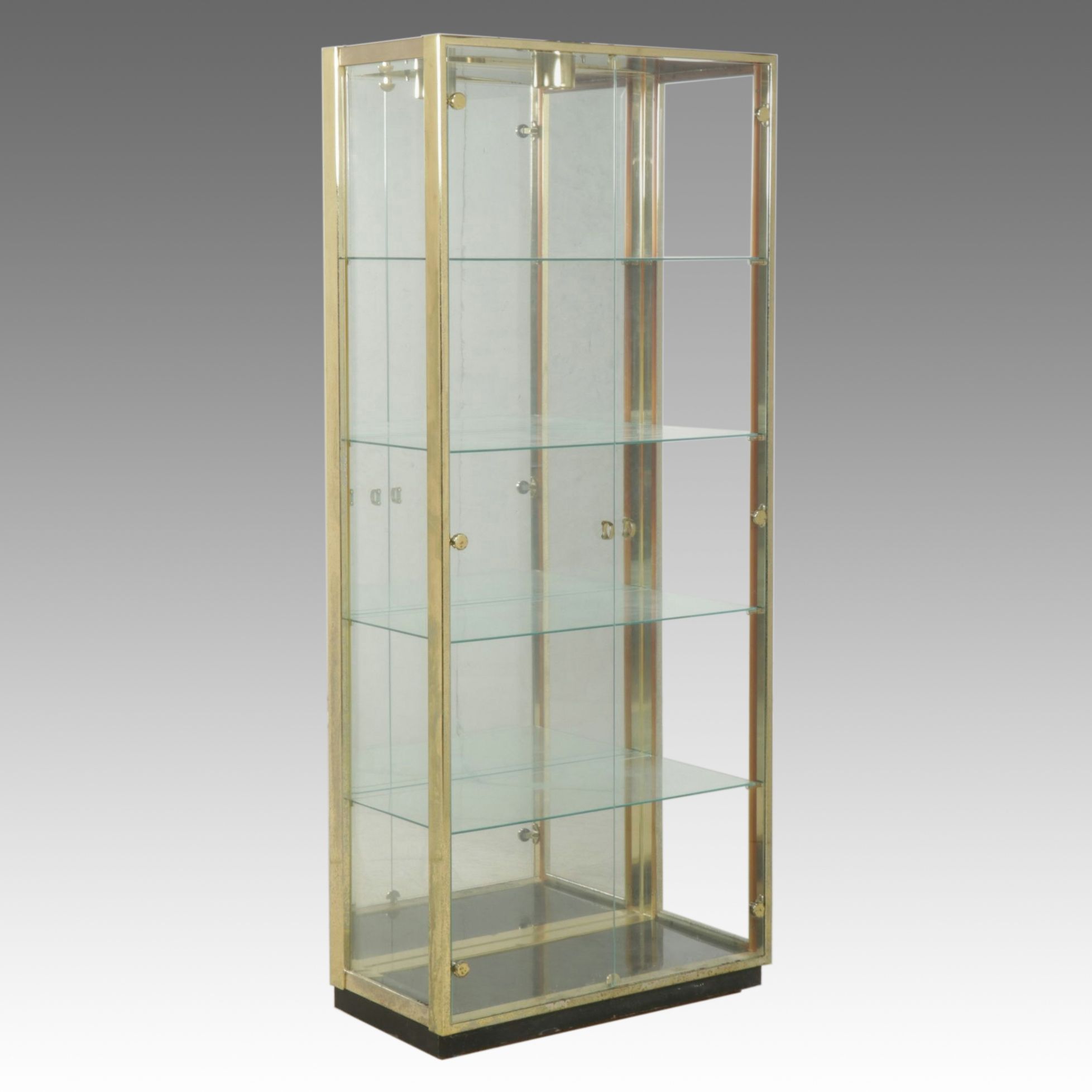 Illuminated Brass-Finished Curio Cabinet, Late 20th Century