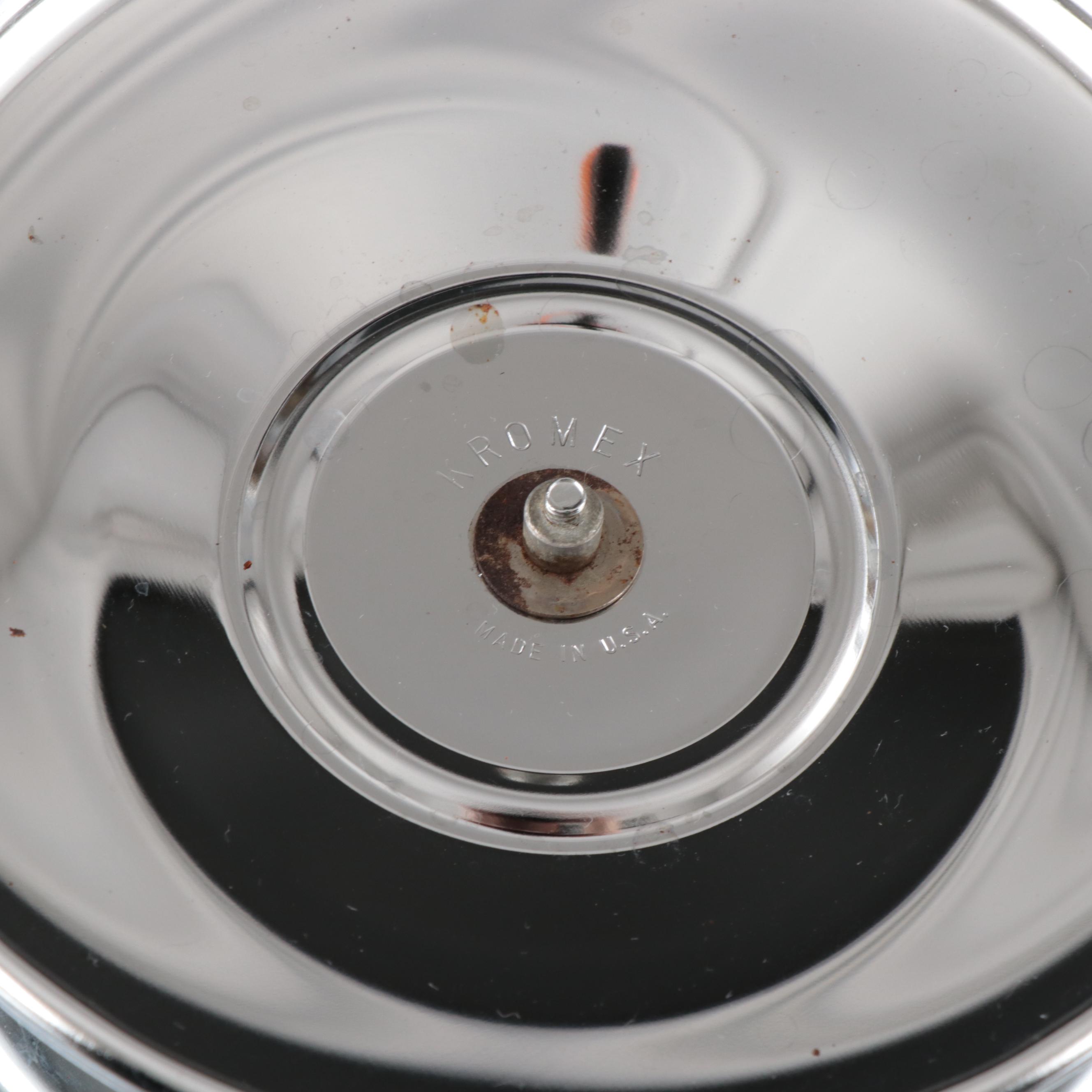 Kromex Metal Lazy Susan and Other Glass Teapots with Bowls and Underplates