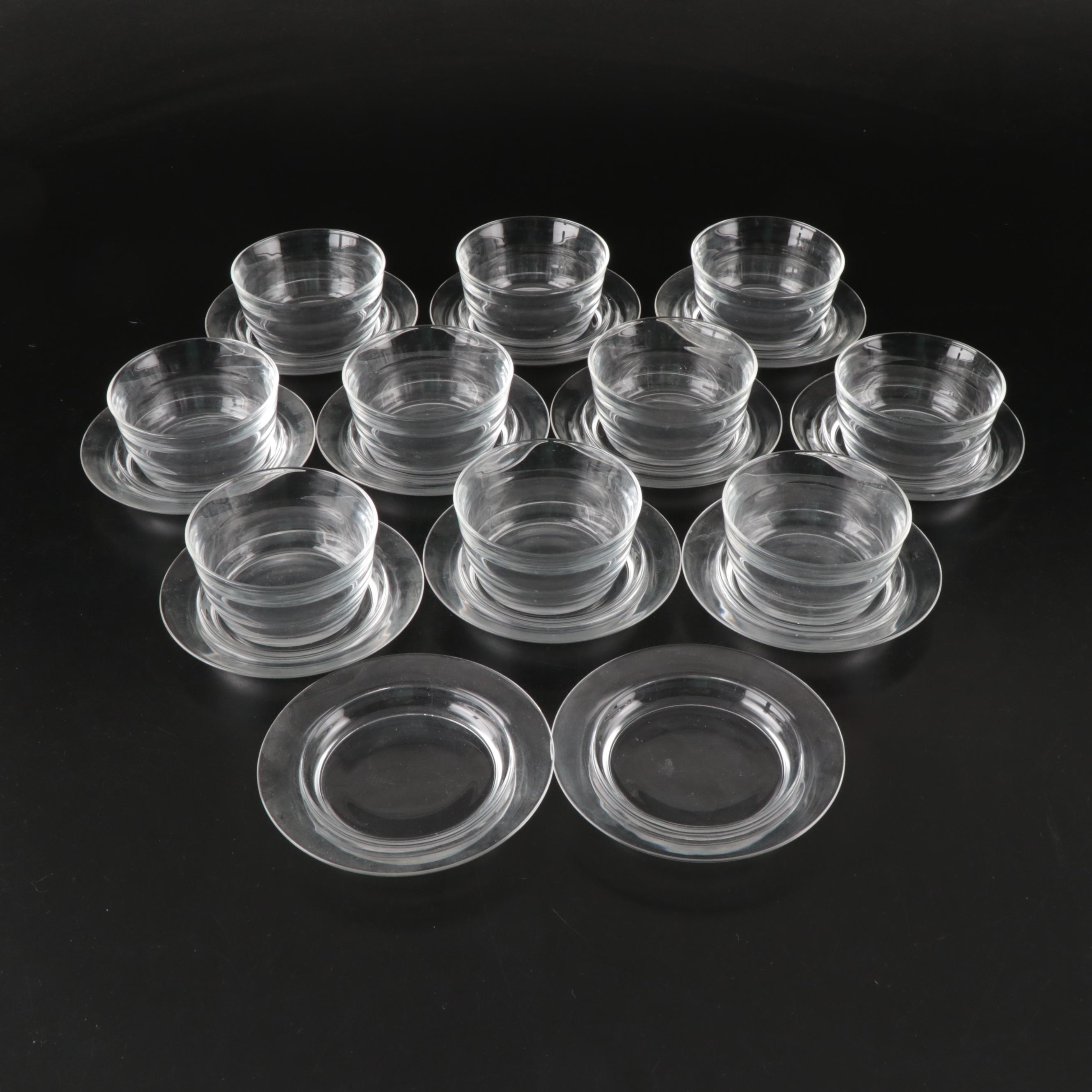 Kromex Metal Lazy Susan and Other Glass Teapots with Bowls and Underplates