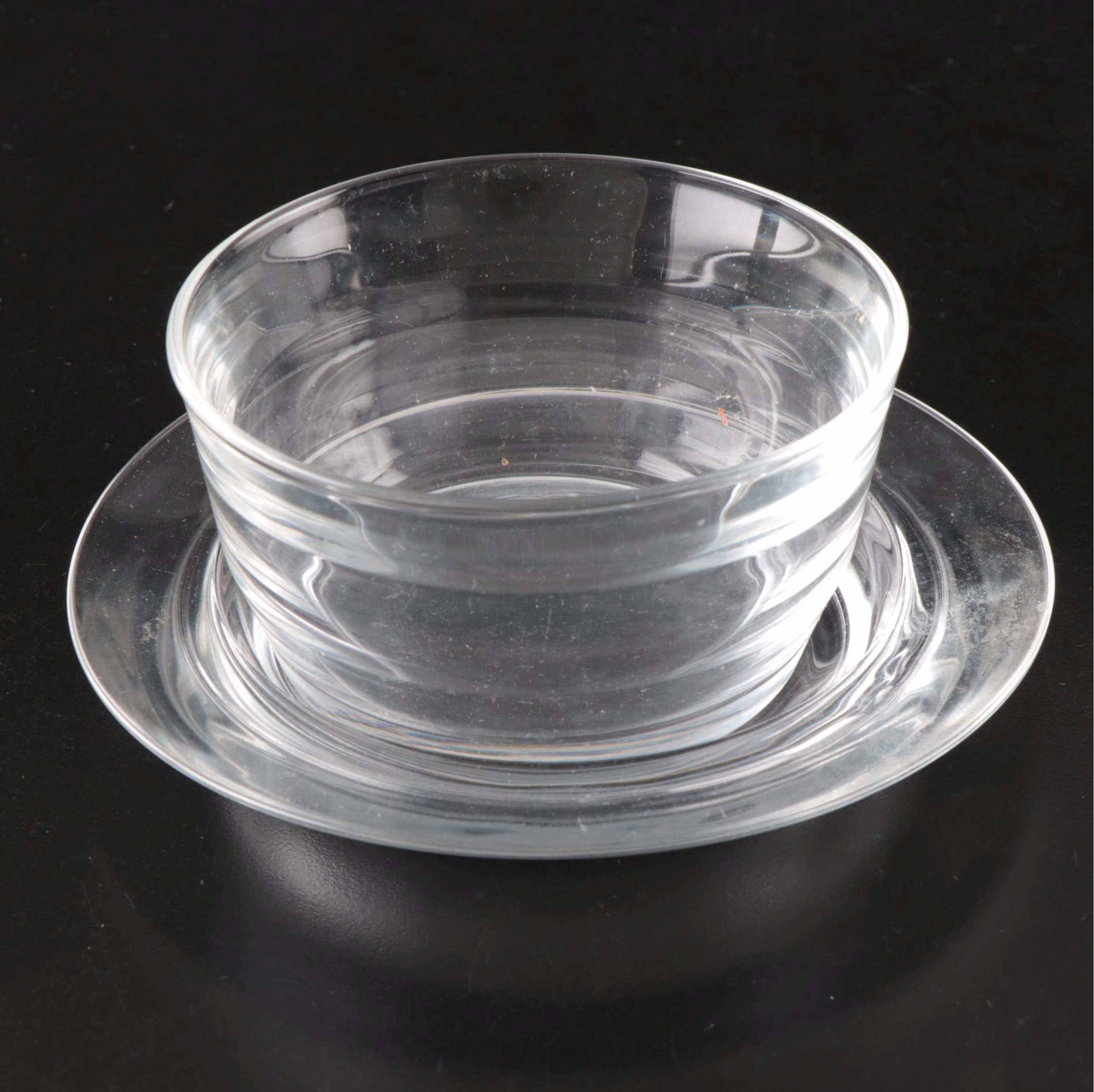 Kromex Metal Lazy Susan and Other Glass Teapots with Bowls and Underplates