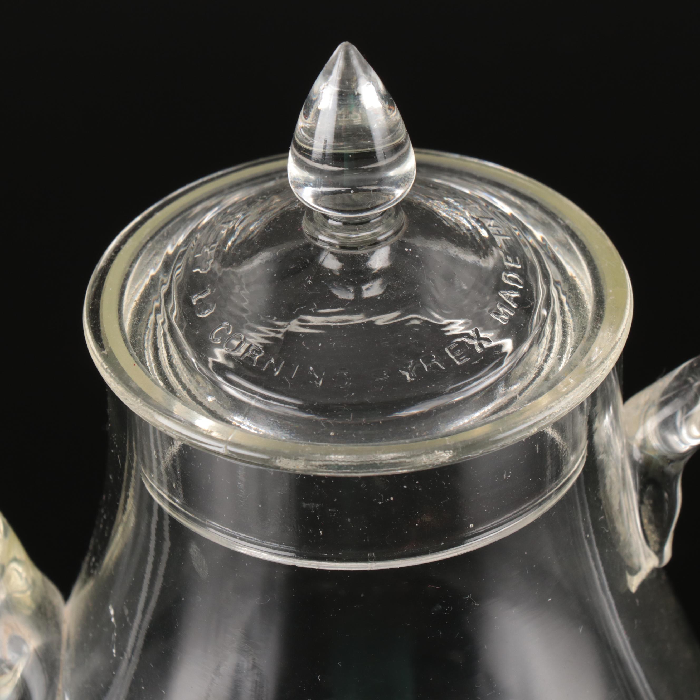 Kromex Metal Lazy Susan and Other Glass Teapots with Bowls and Underplates