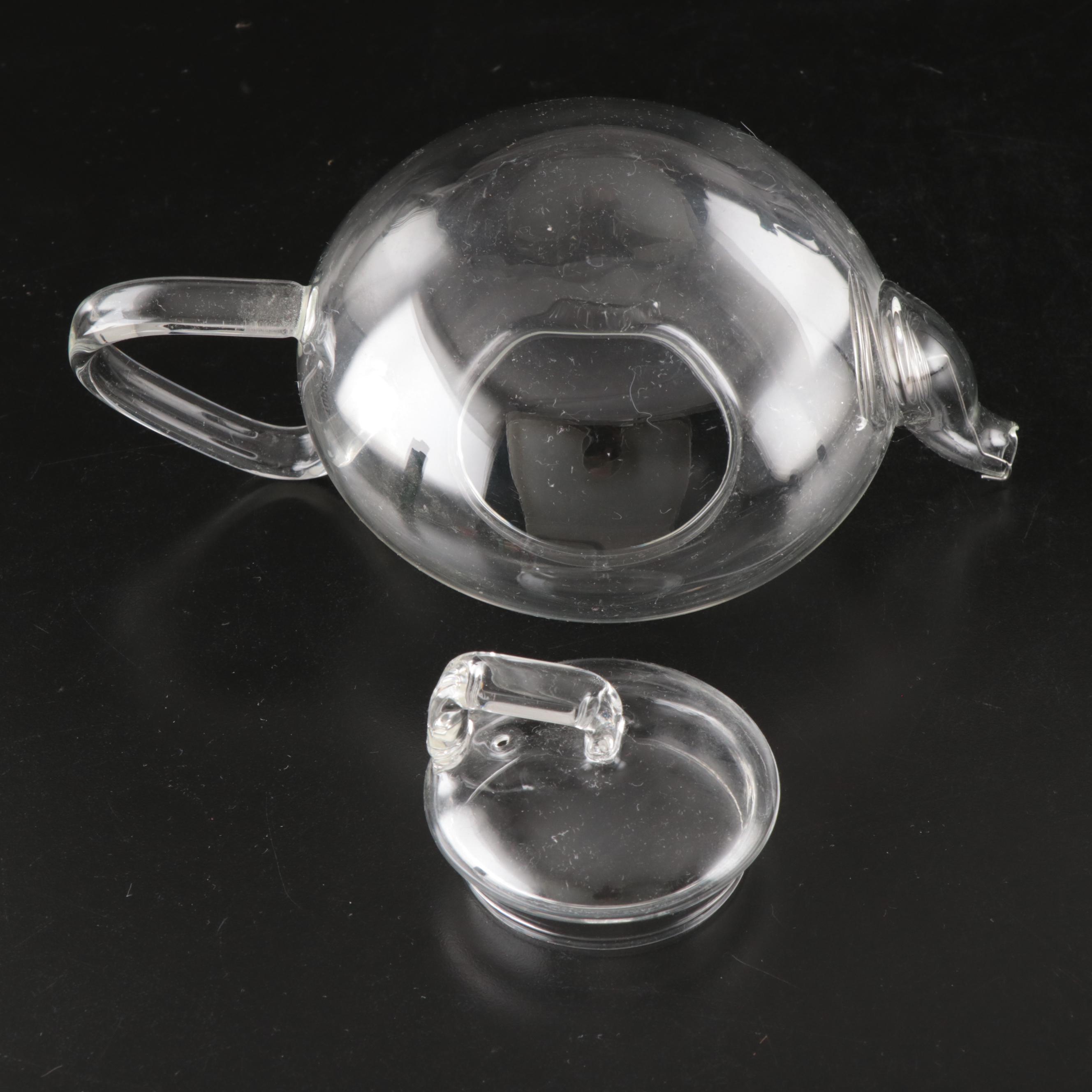 Kromex Metal Lazy Susan and Other Glass Teapots with Bowls and Underplates