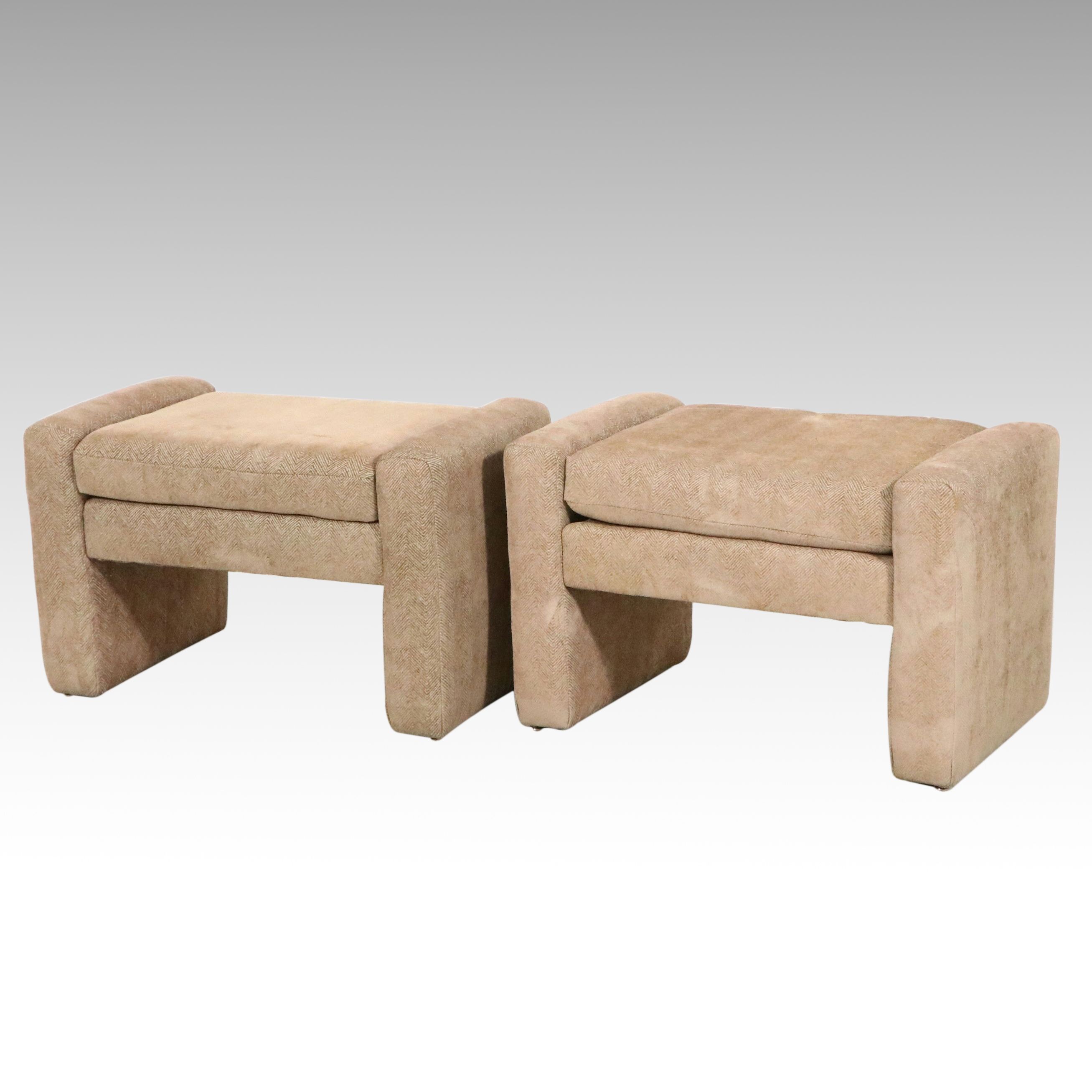 Pair of Fabric Upholstered Ottomans, Manner of Milo Baughman
