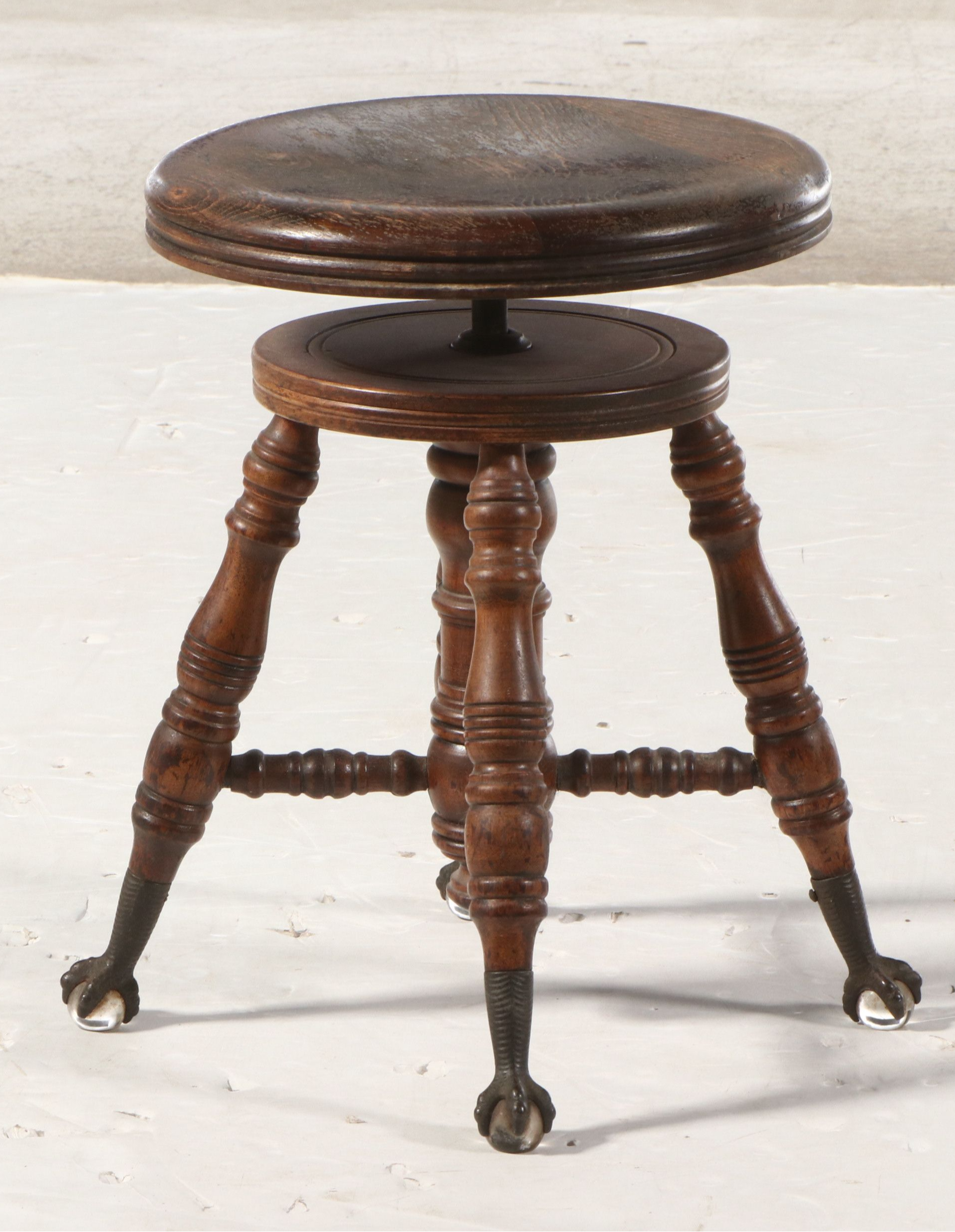 Victorian Swivel Adjustable Height Stool with Glass Ball and Brass Claw Feet