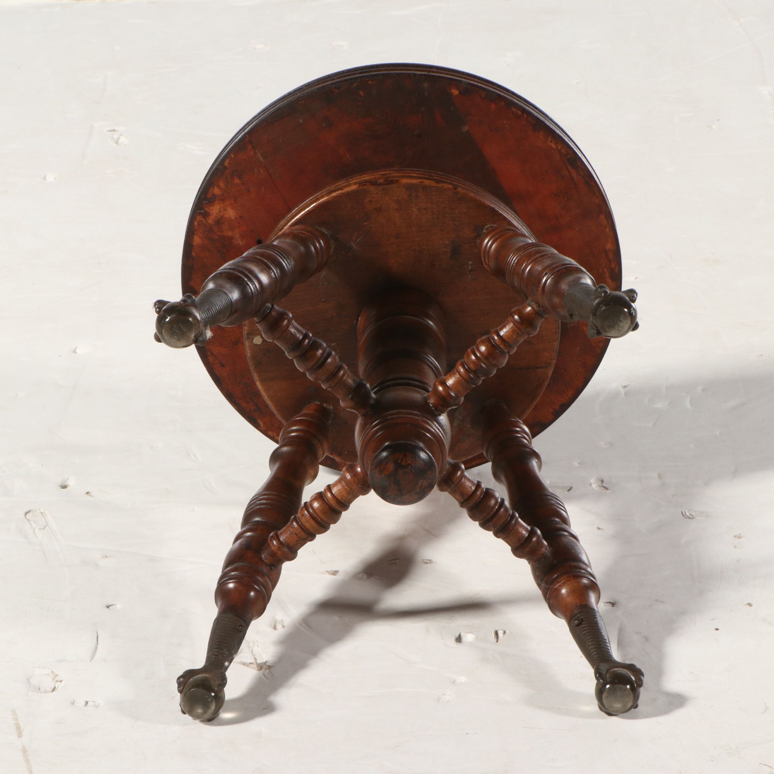 Victorian Swivel Adjustable Height Stool with Glass Ball and Brass Claw Feet