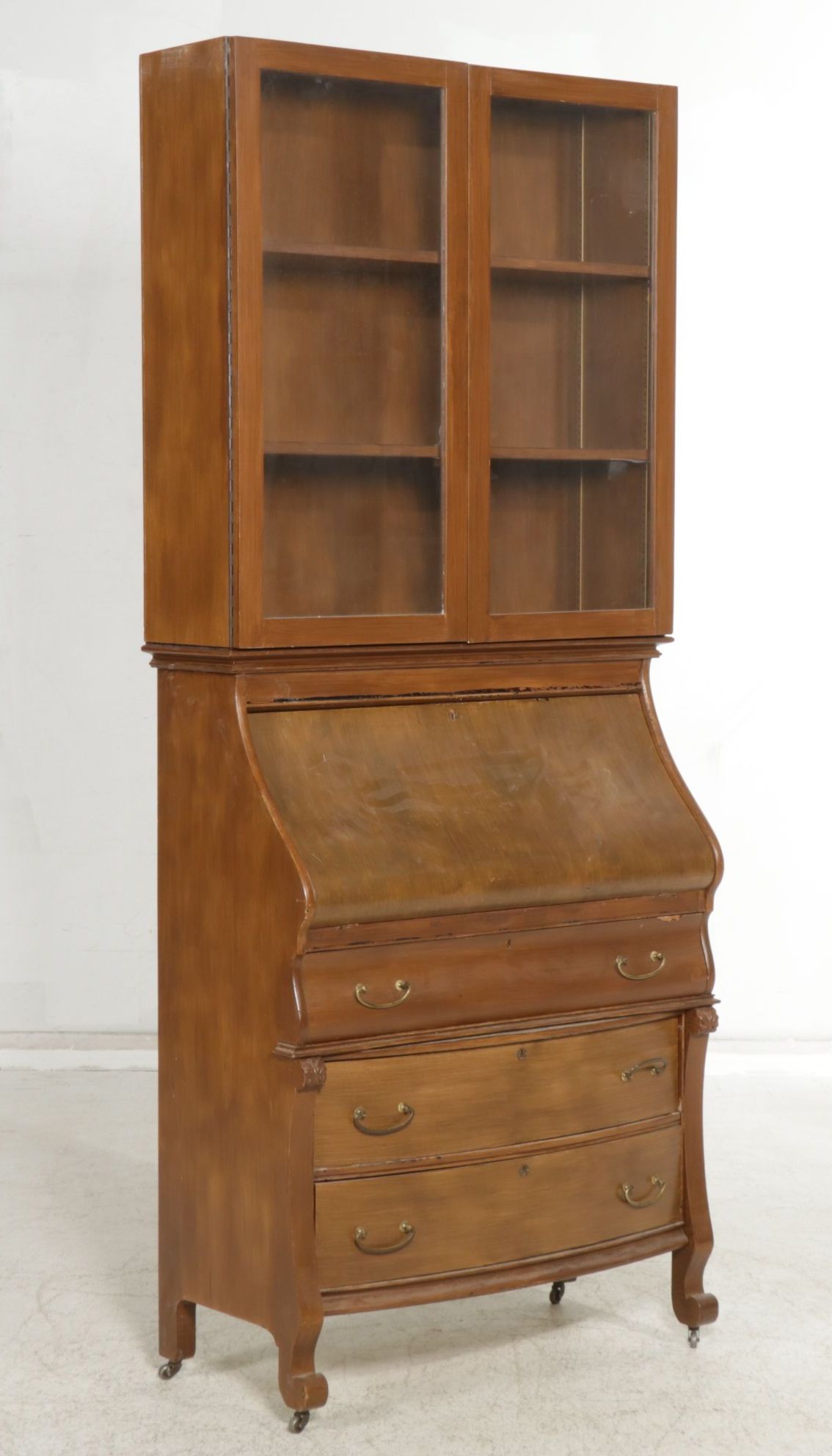 Paint-Finished Fall-Front Desk with Matching Bookcase