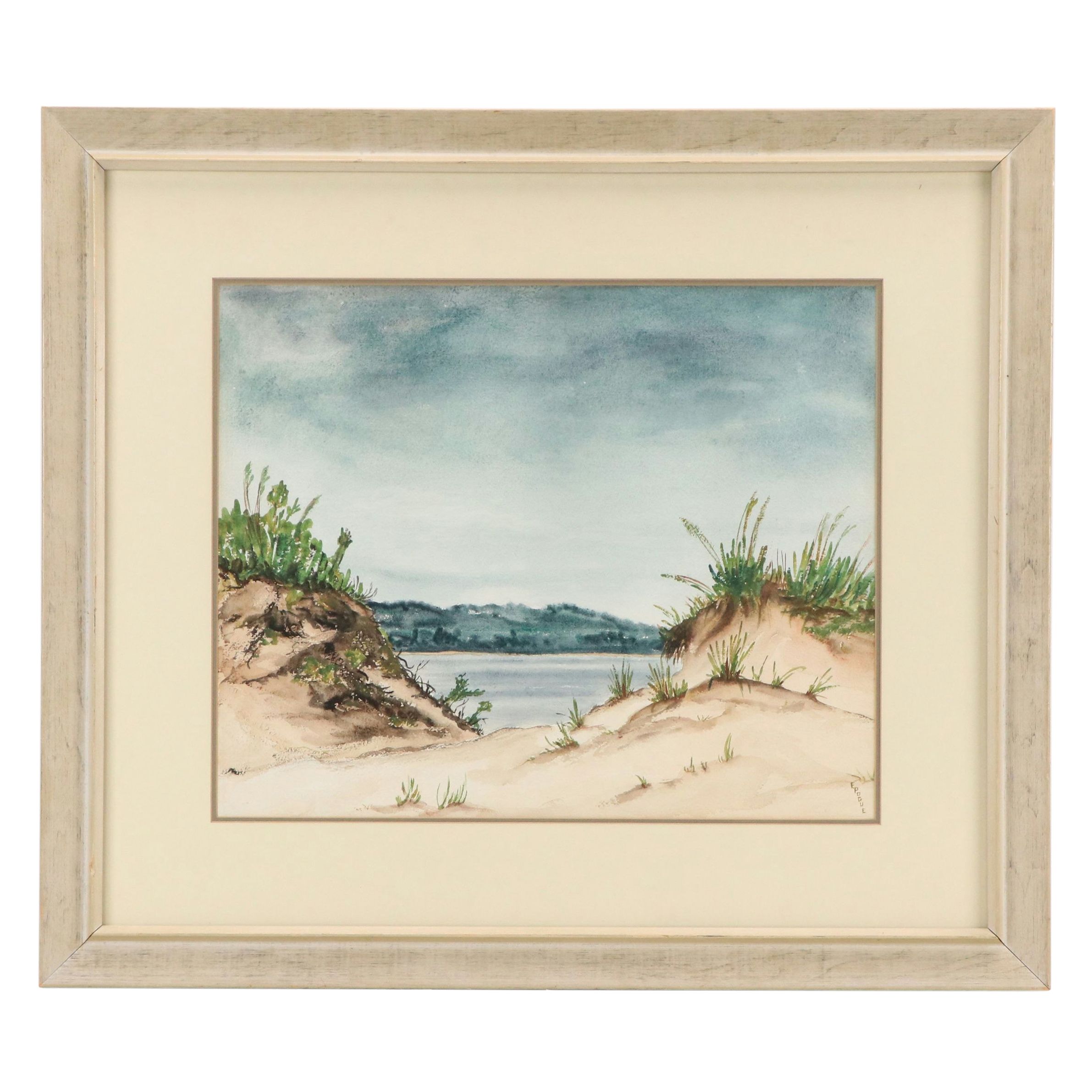 Watercolor Painting of Rugged Beach Landscape, Mid-20th Century