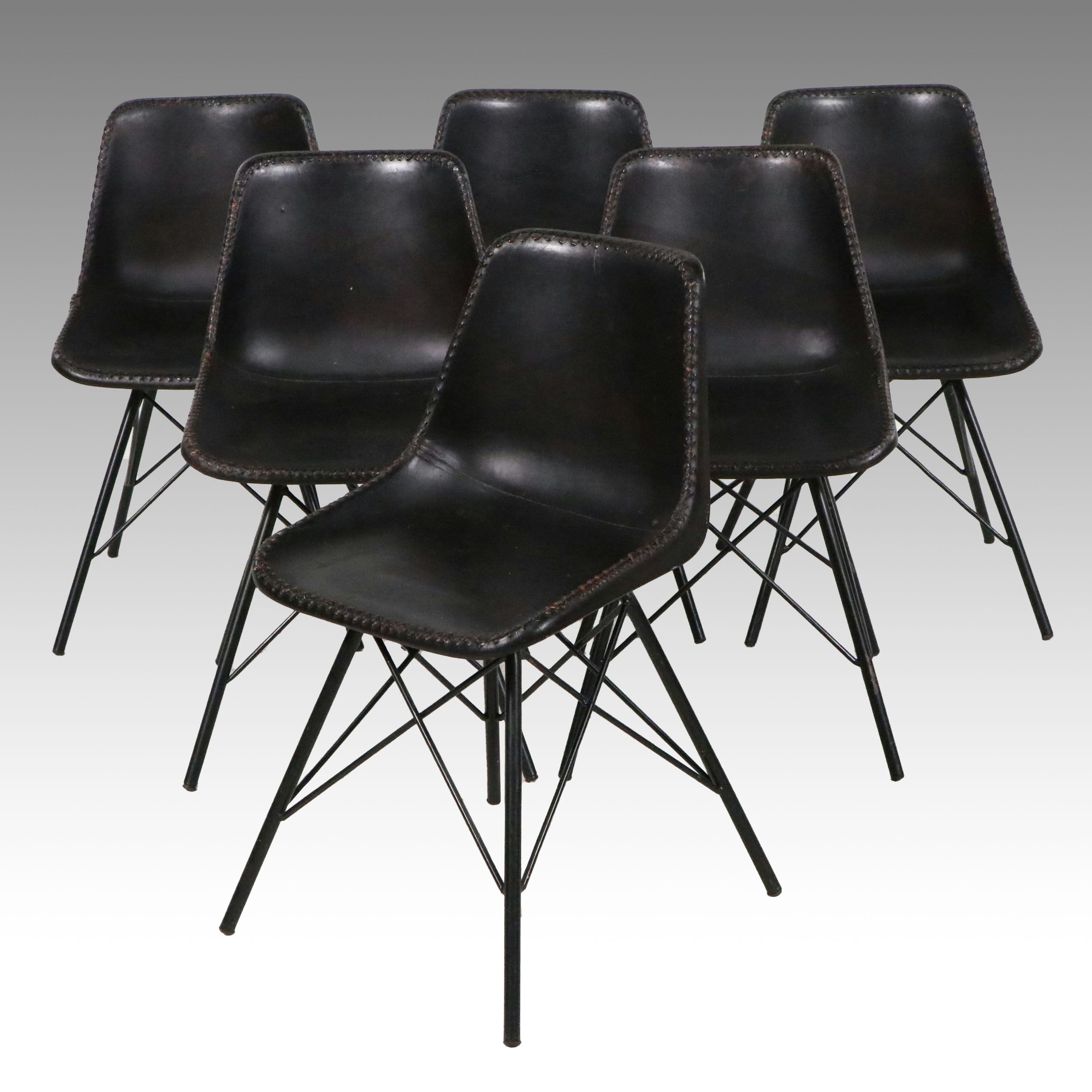 Set of Six Contemporary Leather Upholstered Shell Dining Chairs