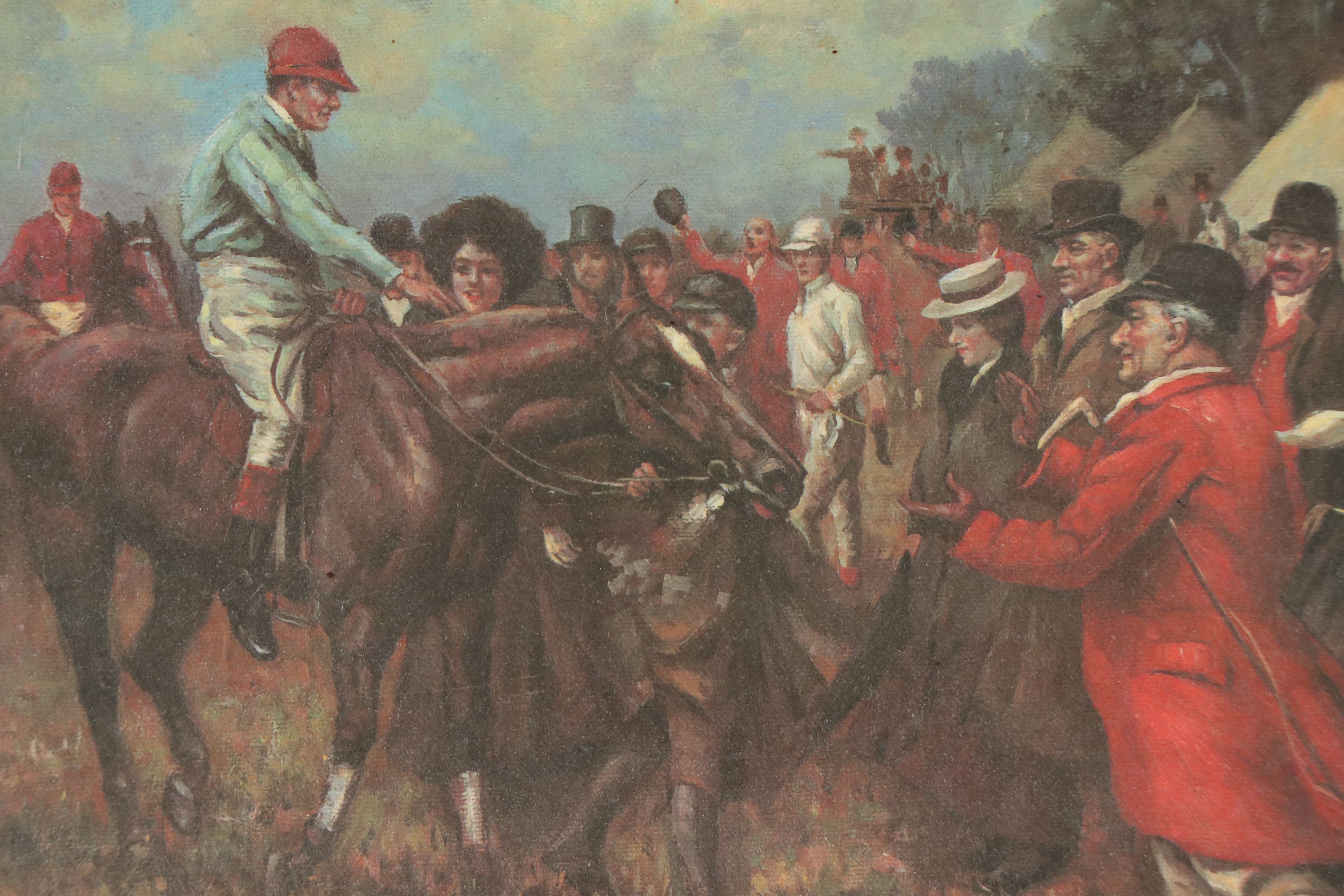 Style of Sir Alfred James Munnings Oil Painting of Horse Racing Scene
