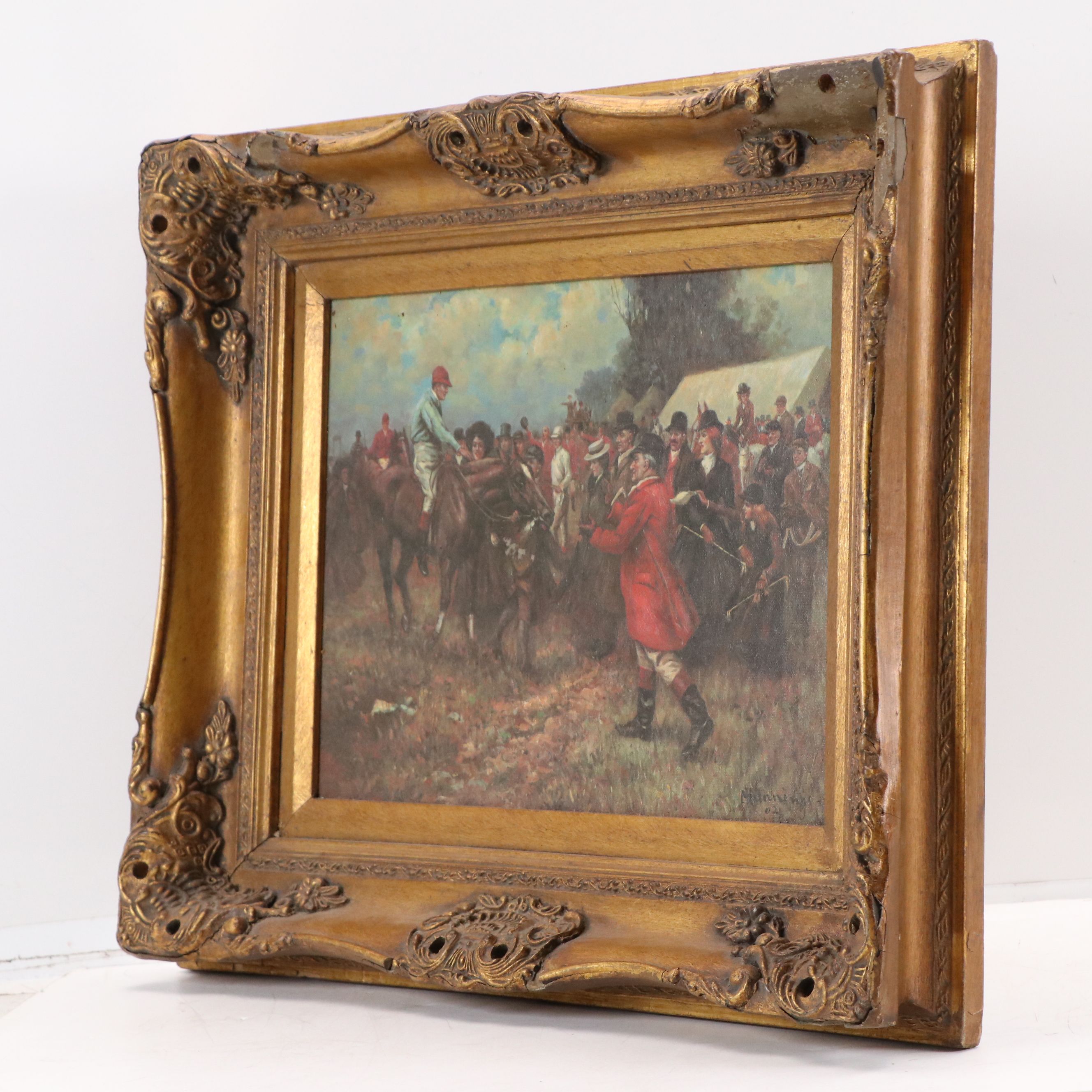 Style of Sir Alfred James Munnings Oil Painting of Horse Racing Scene