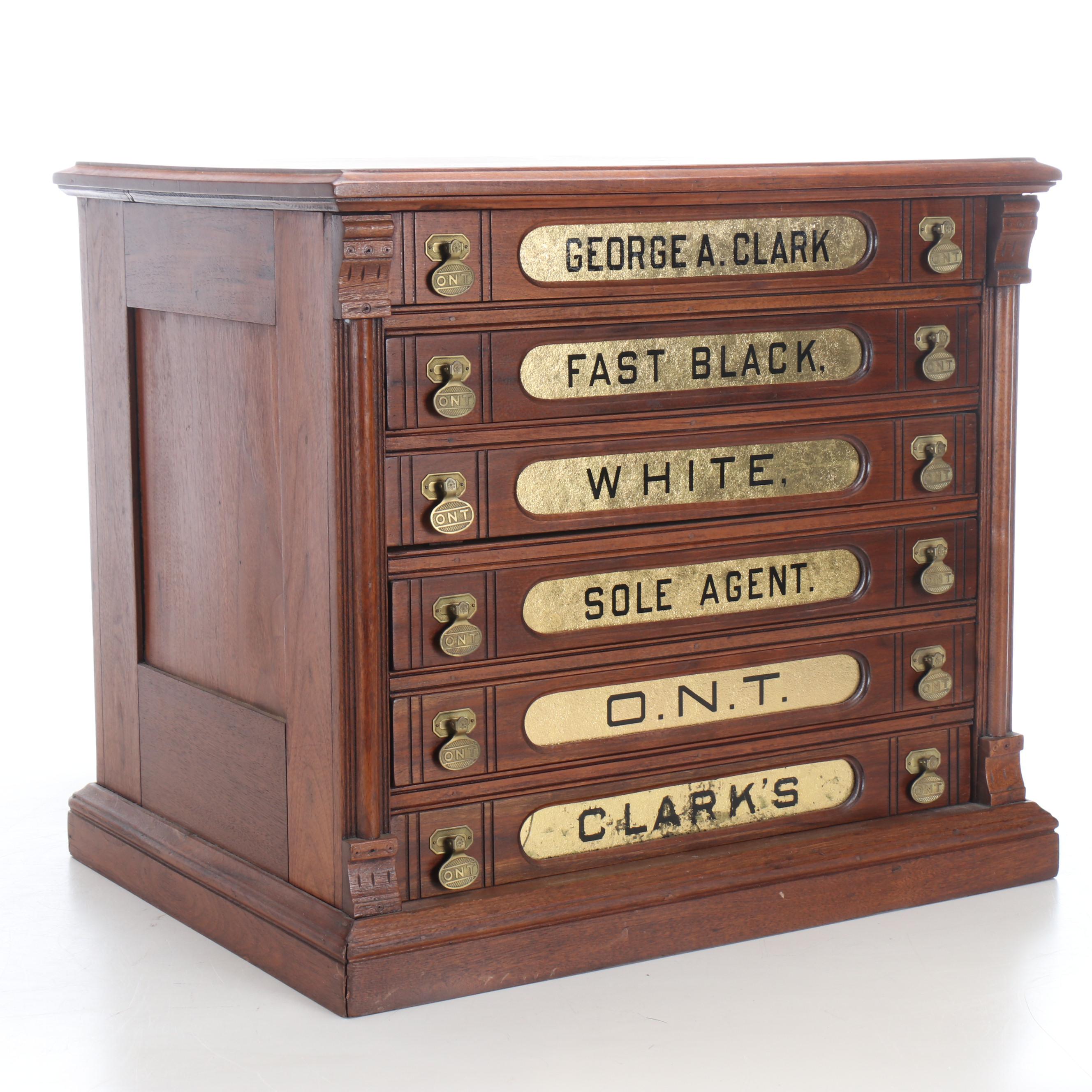 George A. Clark Victorian Six-Drawer Wood Spool Cabinet