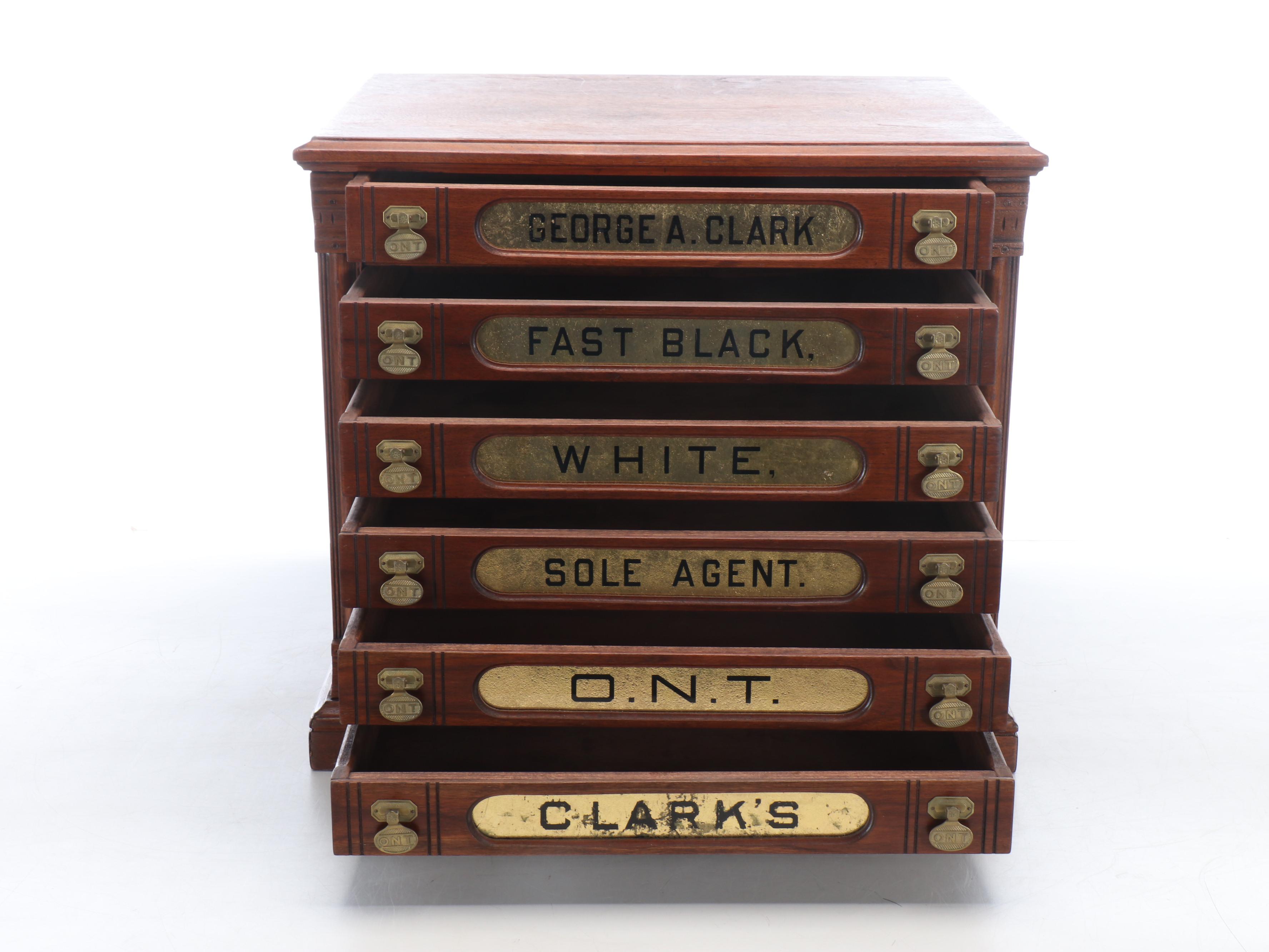 George A. Clark Victorian Six-Drawer Wood Spool Cabinet