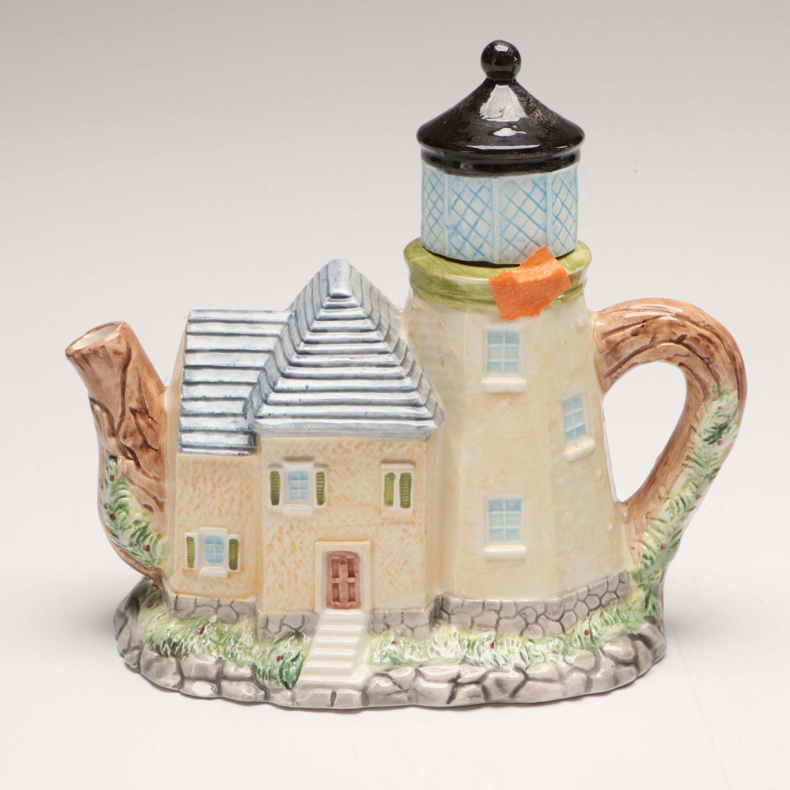 Fitz & Floyd "Owl Capone" with More Art Pottery Teapots and Creamers