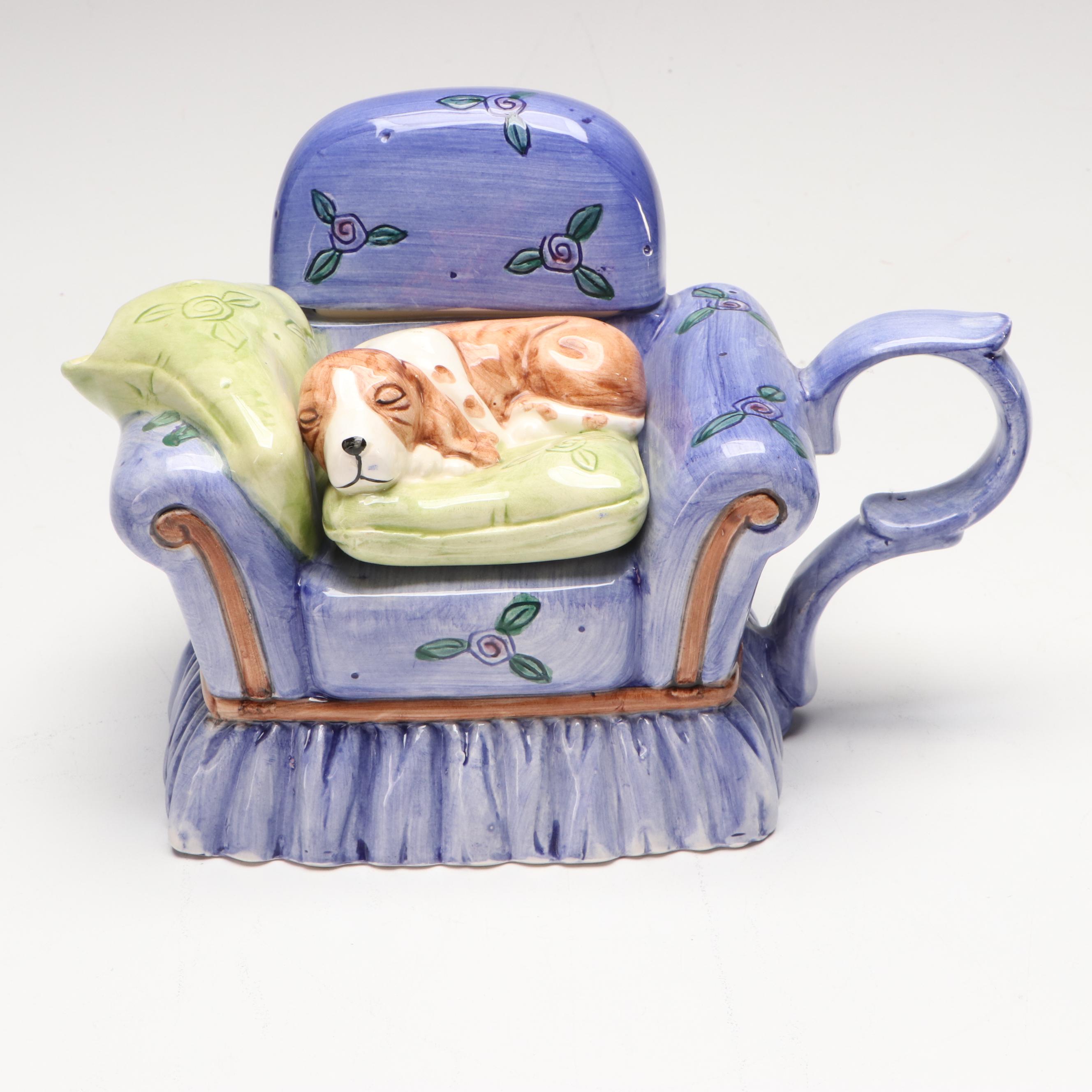 Fitz & Floyd "Owl Capone" with More Art Pottery Teapots and Creamers